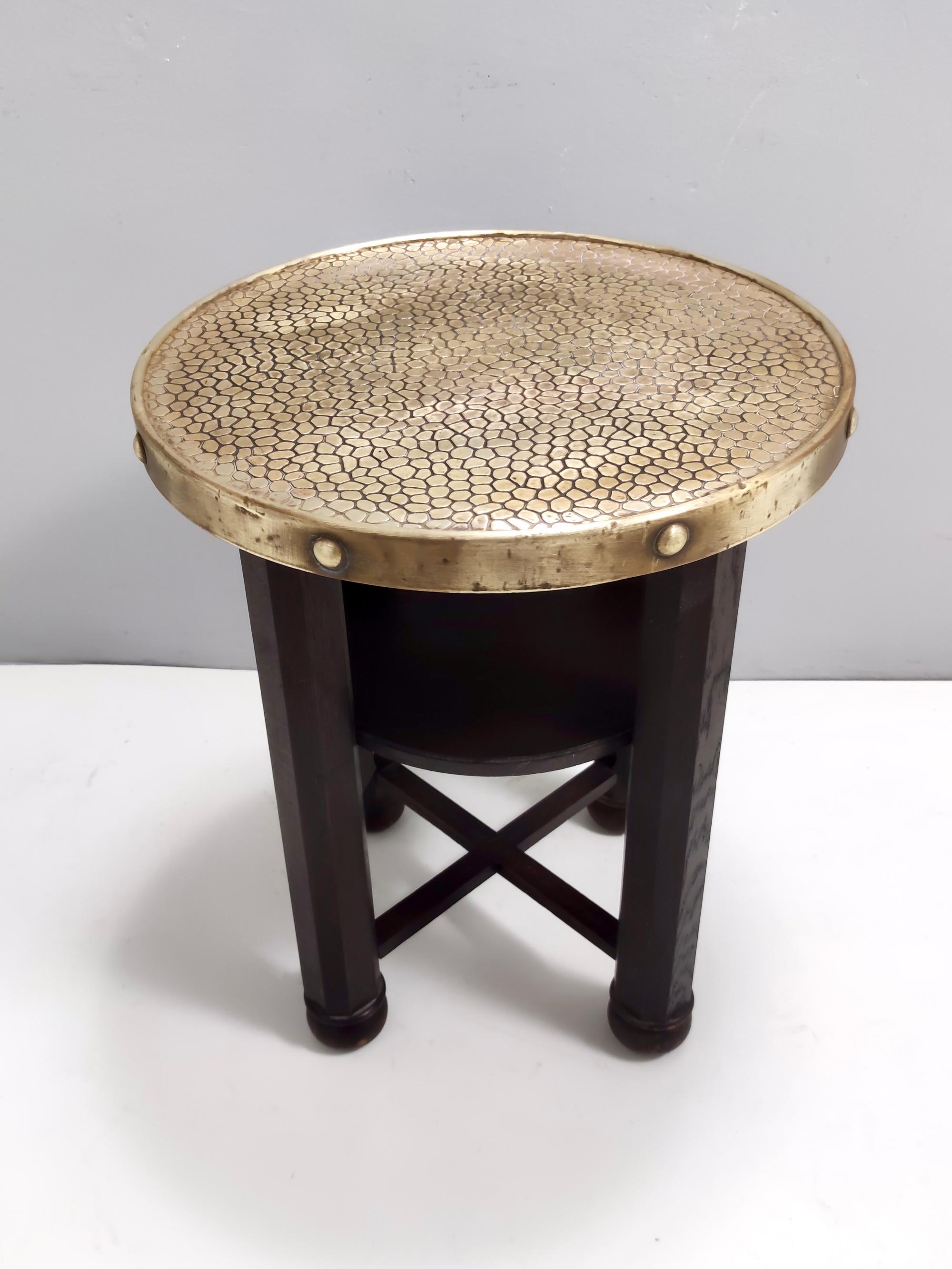 Secessionist Durmast Coffee Table with a Shelf and a Round Brass Top, Austria For Sale 1