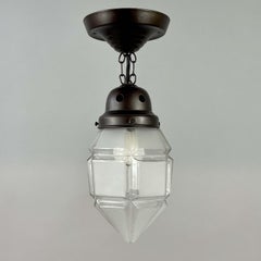 Secessionist Frosted Glass & Burnished Brass Semi Flush Mount, Austria 1920s