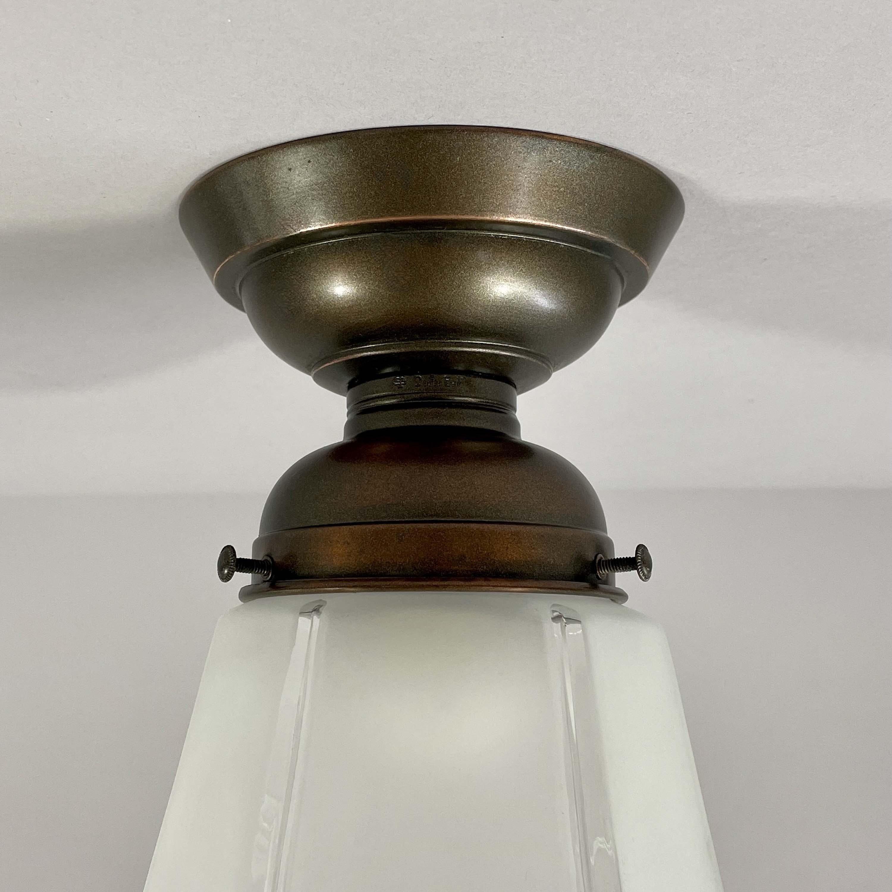 Secessionist Frosted Glass & Burnished Copper Flush Mount, Austria 1920s For Sale 5
