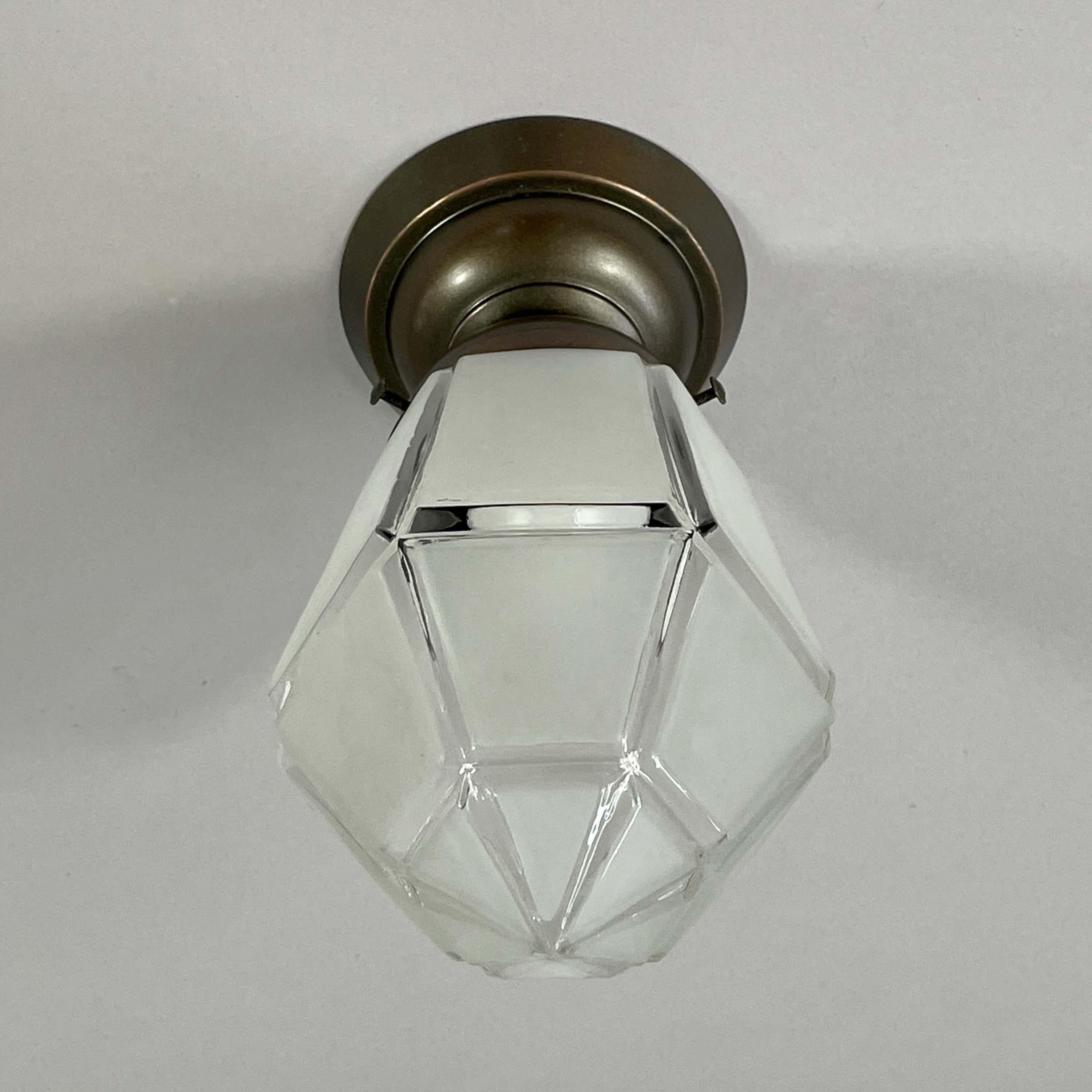 Secessionist Frosted Glass & Burnished Copper Flush Mount, Austria 1920s For Sale 6