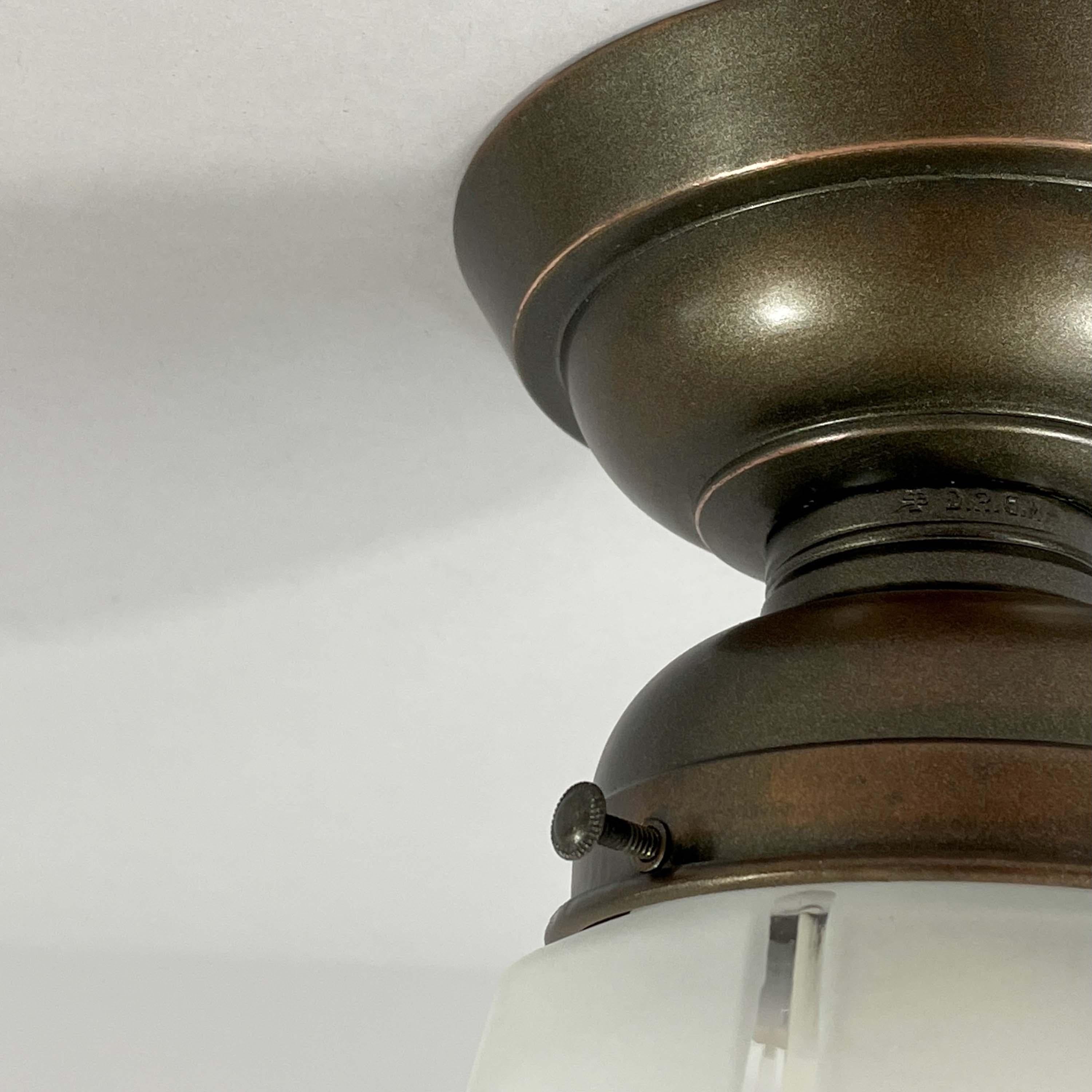 Secessionist Frosted Glass & Burnished Copper Flush Mount, Austria 1920s For Sale 7