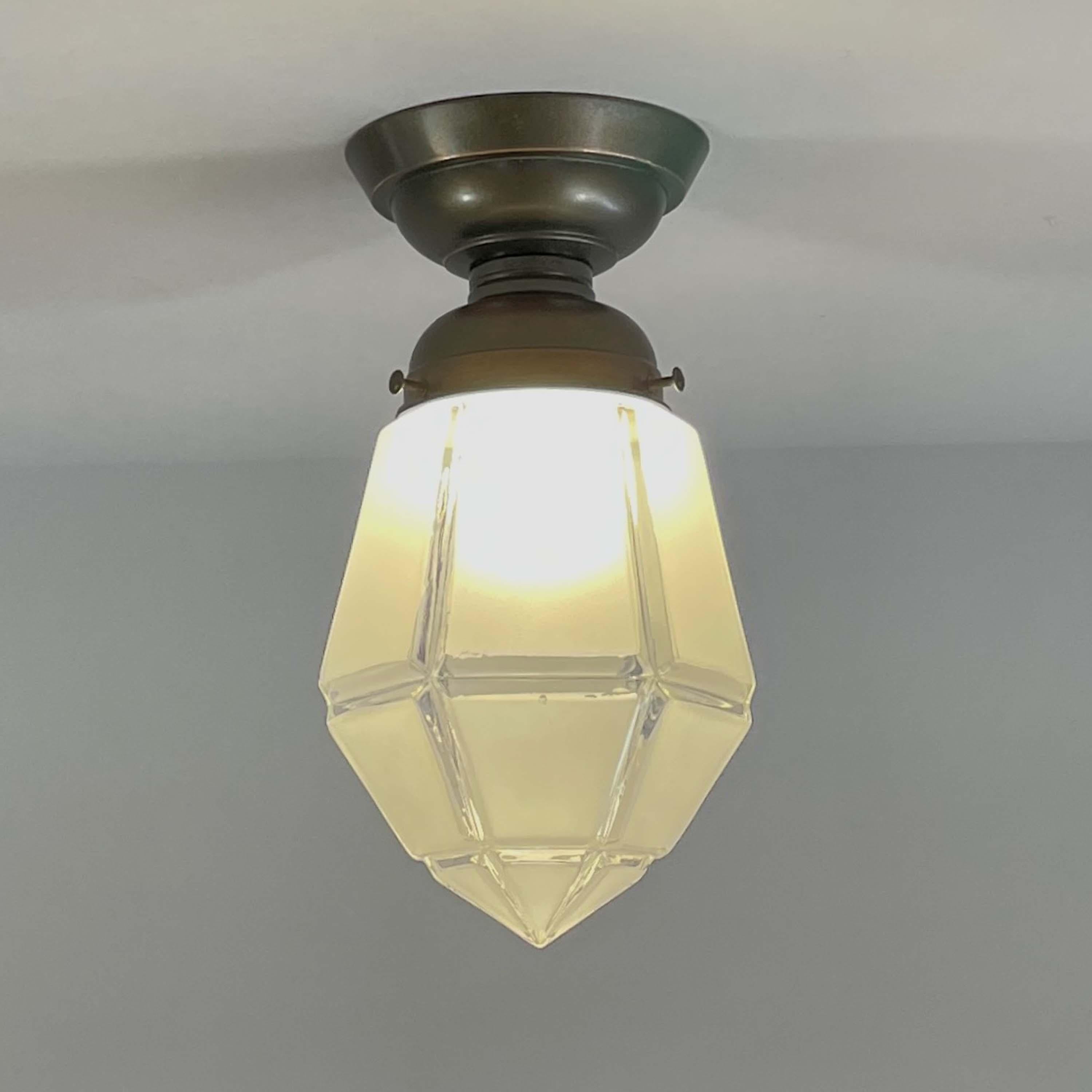 Secessionist Frosted Glass & Burnished Copper Flush Mount, Austria 1920s For Sale 8