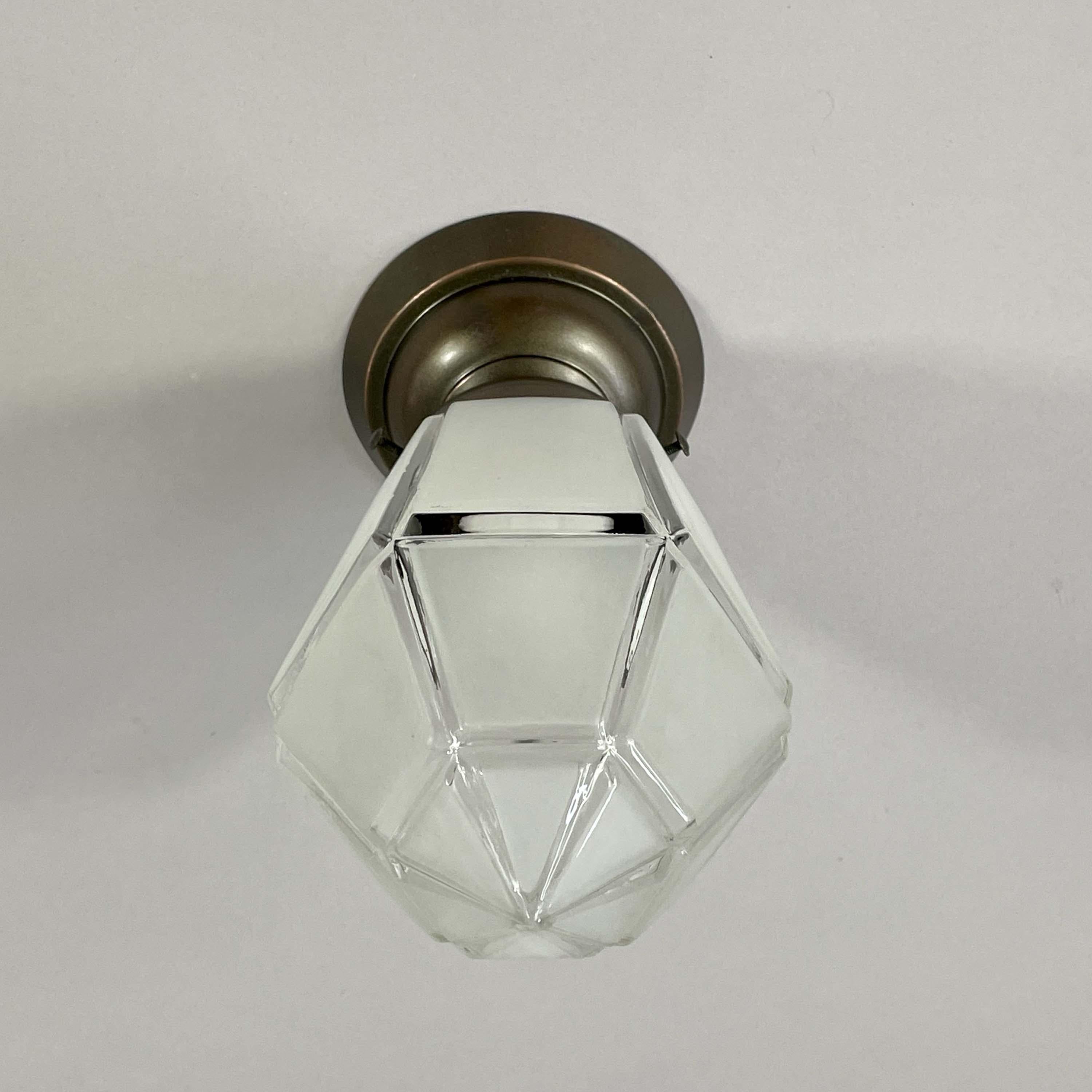 Secessionist Frosted Glass & Burnished Copper Flush Mount, Austria 1920s For Sale 9