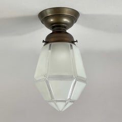 Secessionist Frosted Glass & Burnished Copper Flush Mount, Austria 1920s