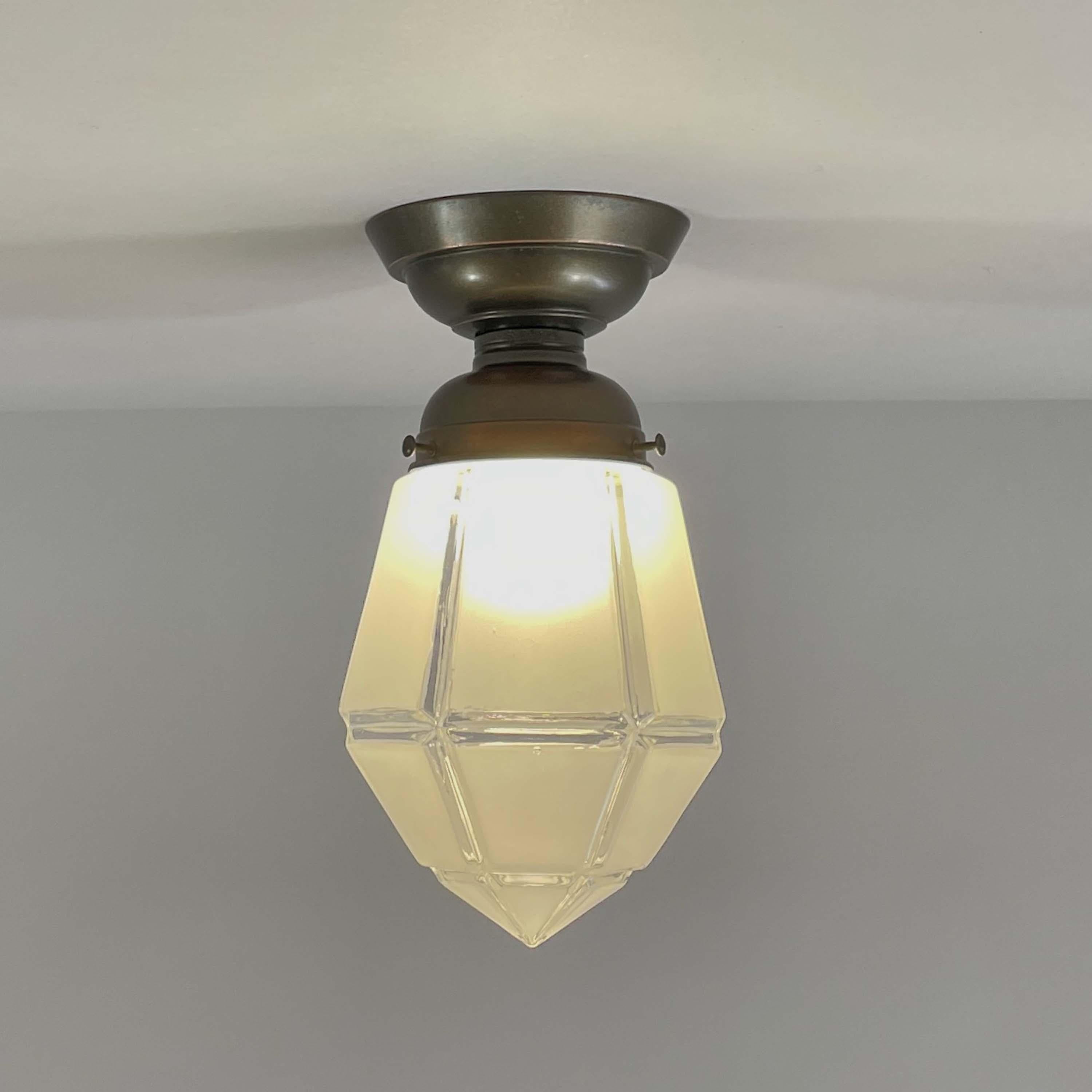 Austrian Secessionist Frosted Glass & Burnished Copper Flush Mount, Austria 1920s For Sale
