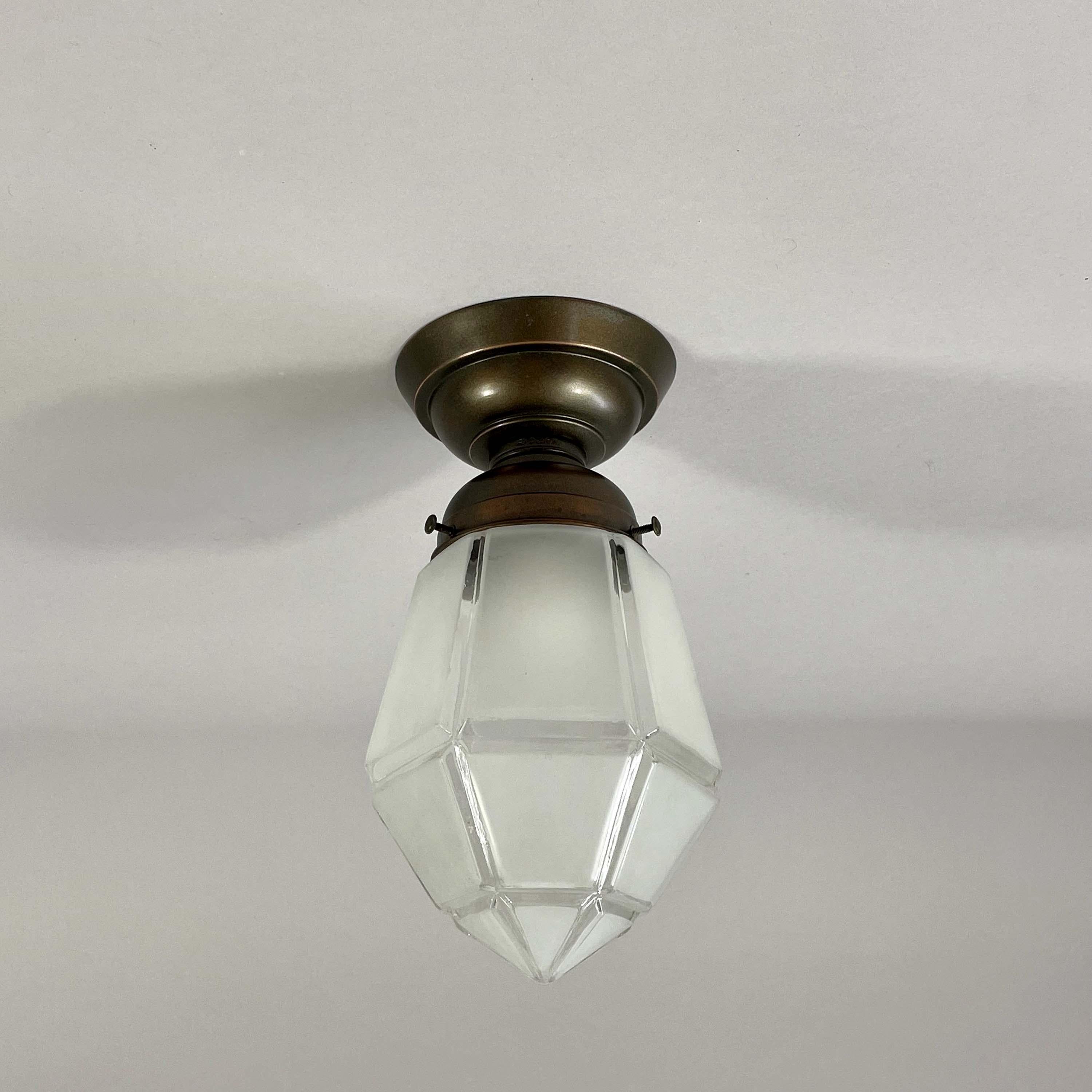 Secessionist Frosted Glass & Burnished Copper Flush Mount, Austria 1920s In Good Condition For Sale In NUEMBRECHT, NRW