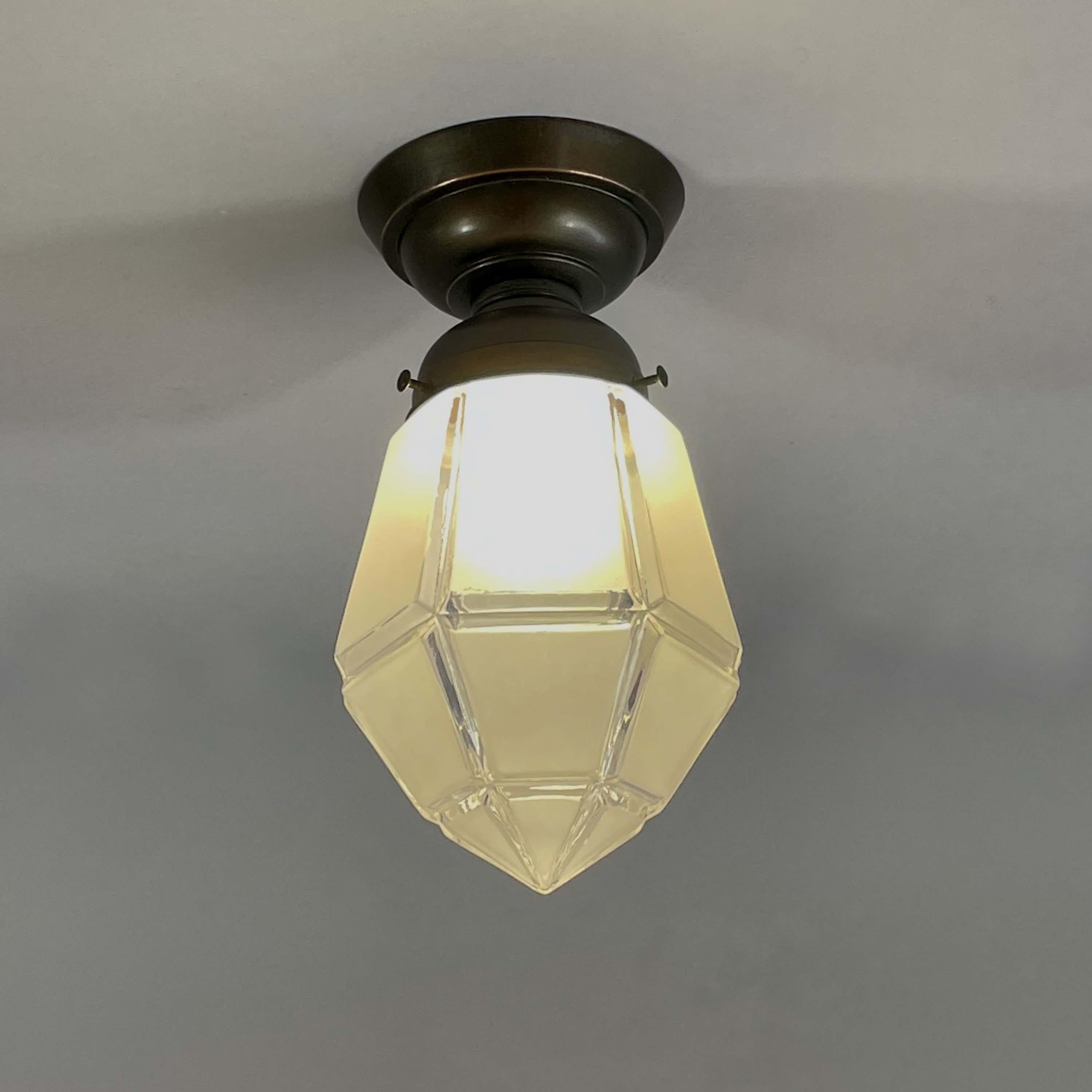Early 20th Century Secessionist Frosted Glass & Burnished Copper Flush Mount, Austria 1920s For Sale