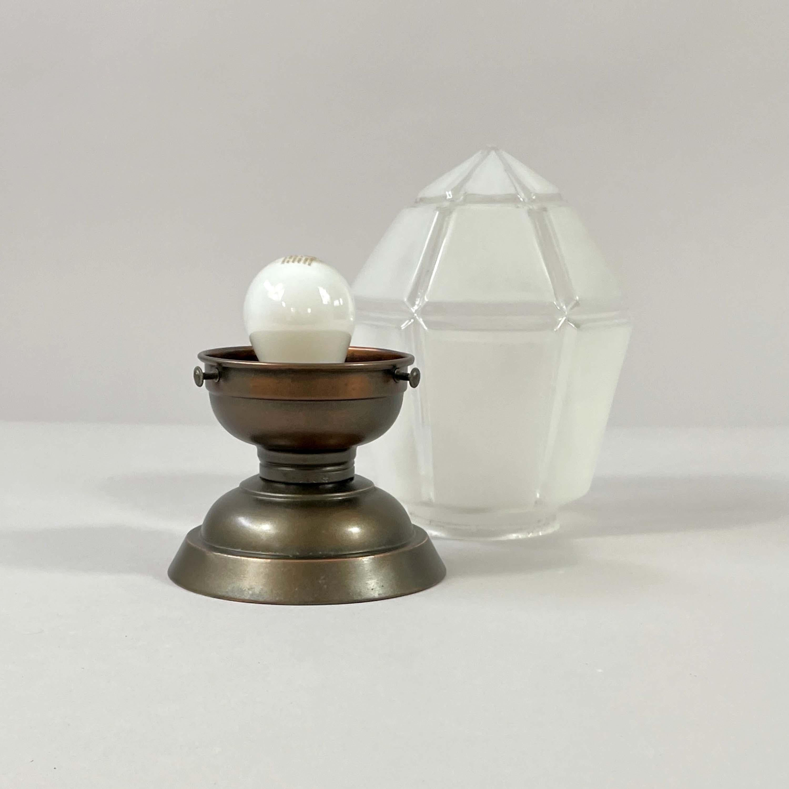 Secessionist Frosted Glass & Burnished Copper Flush Mount, Austria 1920s For Sale 1