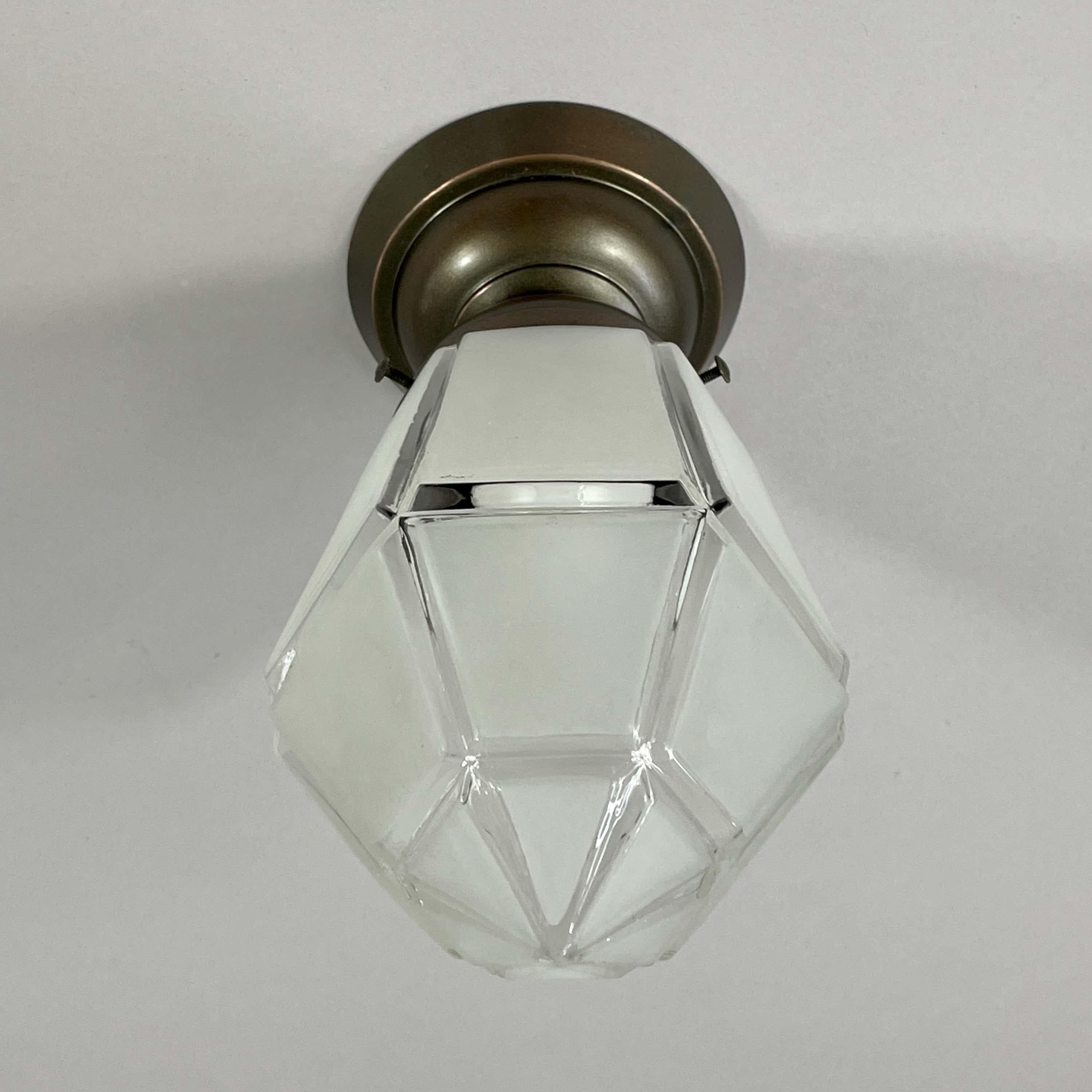 Secessionist Frosted Glass & Burnished Copper Flush Mount, Austria 1920s For Sale 2