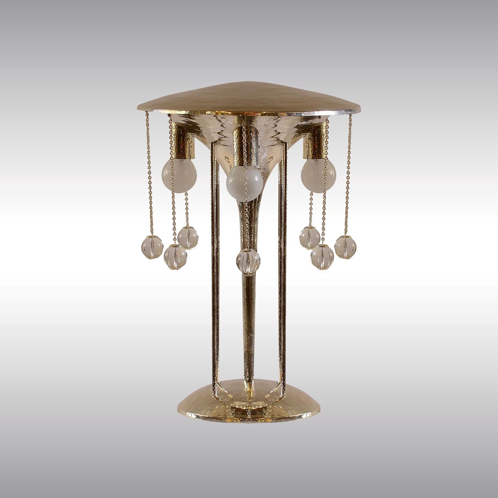 Vienna Secession Secessionist J. Hoffmann&Wiener Werkstätte Silvered Brass Table Lamp Re-Edition For Sale