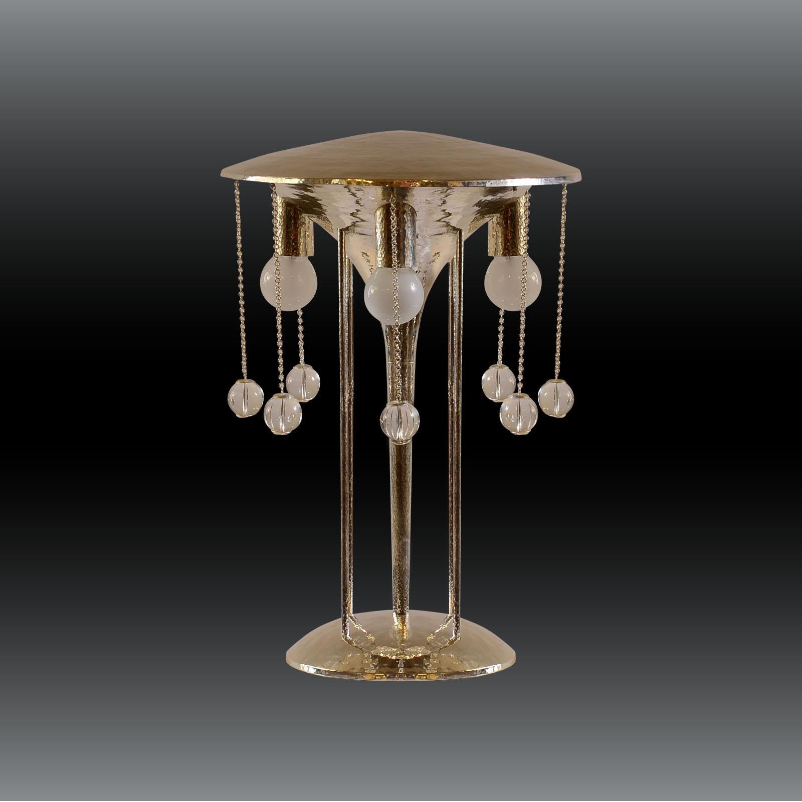 Austrian Secessionist J. Hoffmann&Wiener Werkstätte Silvered Brass Table Lamp Re-Edition For Sale