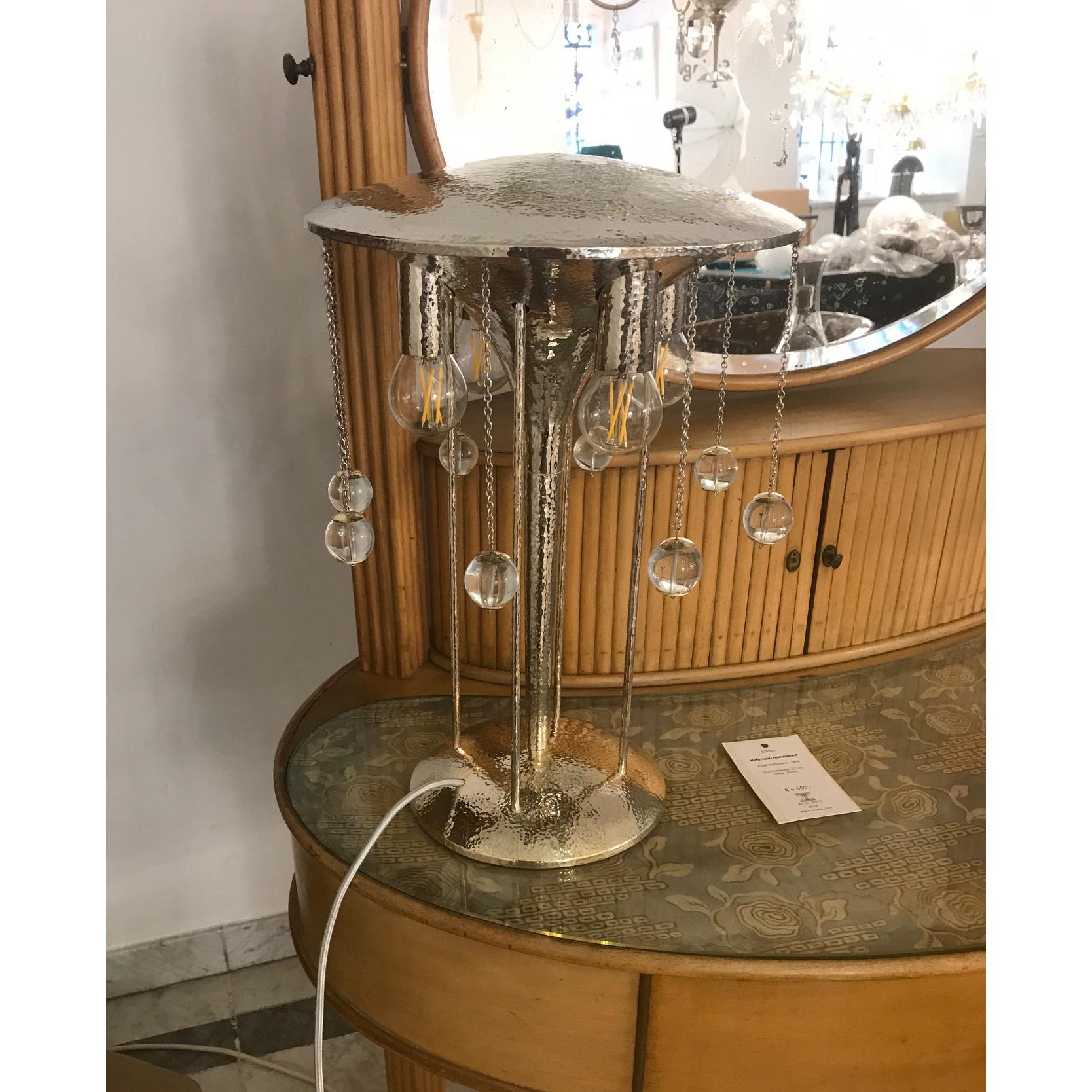 Secessionist J. Hoffmann&Wiener Werkstätte Silvered Brass Table Lamp Re-Edition In New Condition For Sale In Vienna, AT