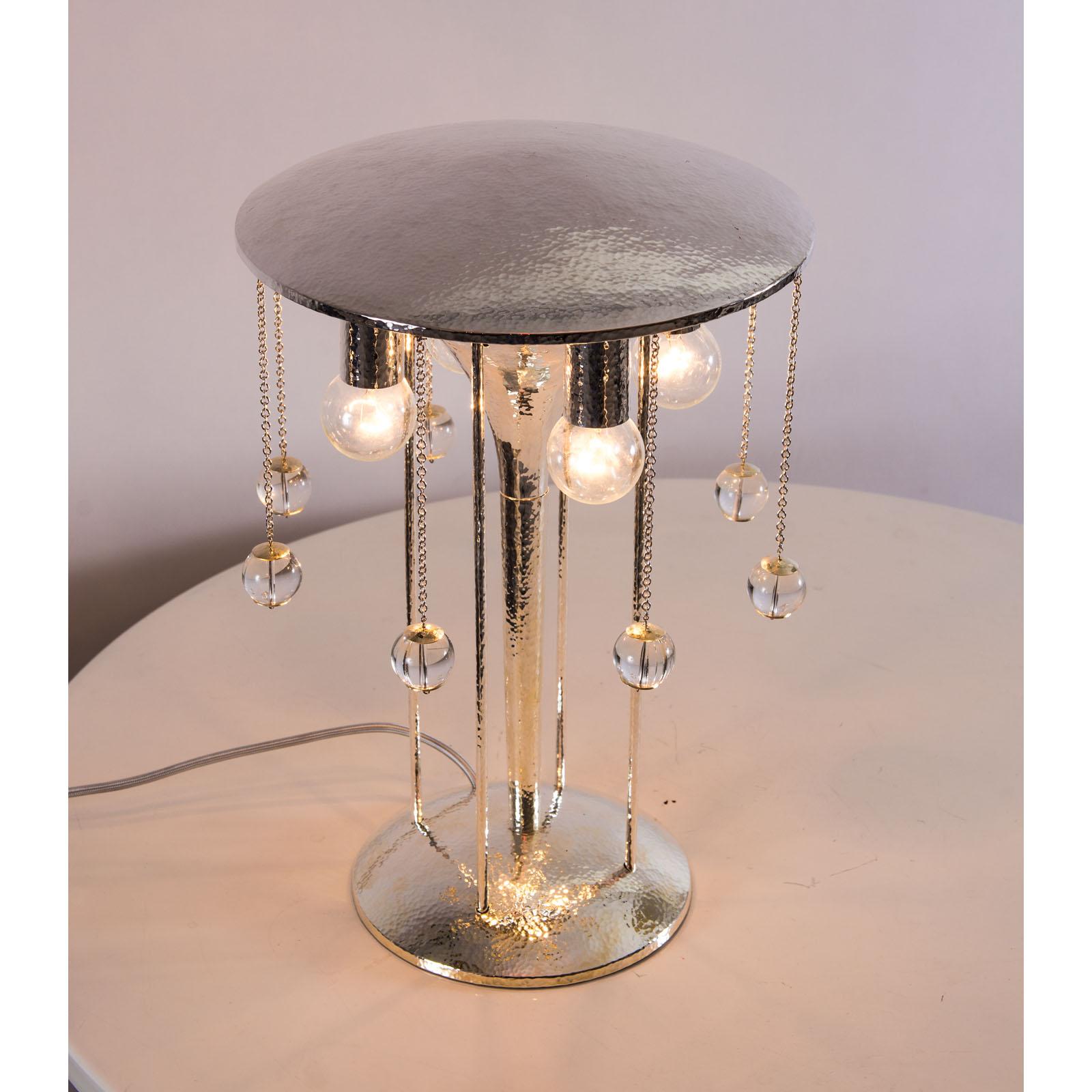 Contemporary Secessionist J. Hoffmann&Wiener Werkstätte Silvered Brass Table Lamp Re-Edition For Sale