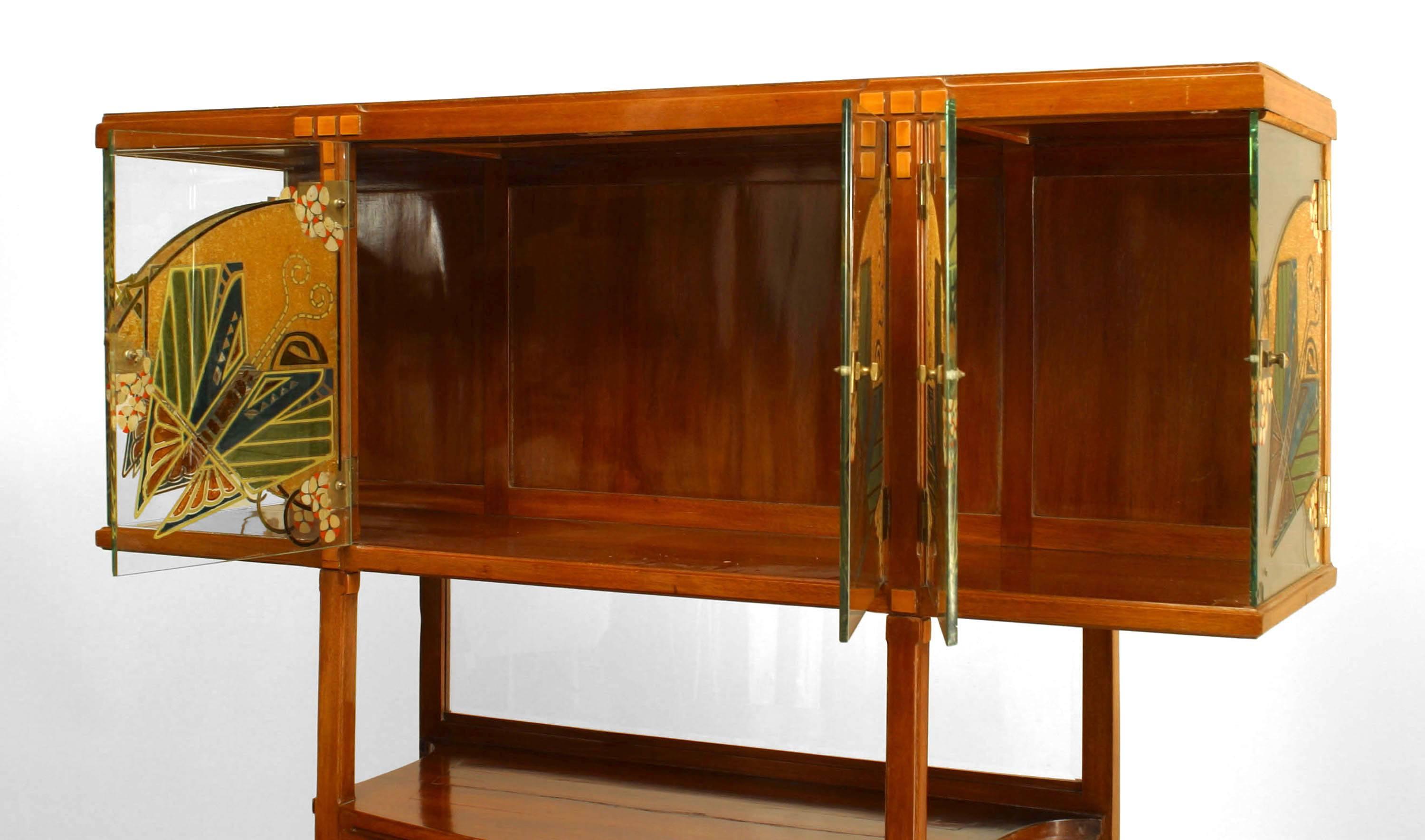 Austrian Continental Secessionist Mahogany and Maple Cabinet For Sale