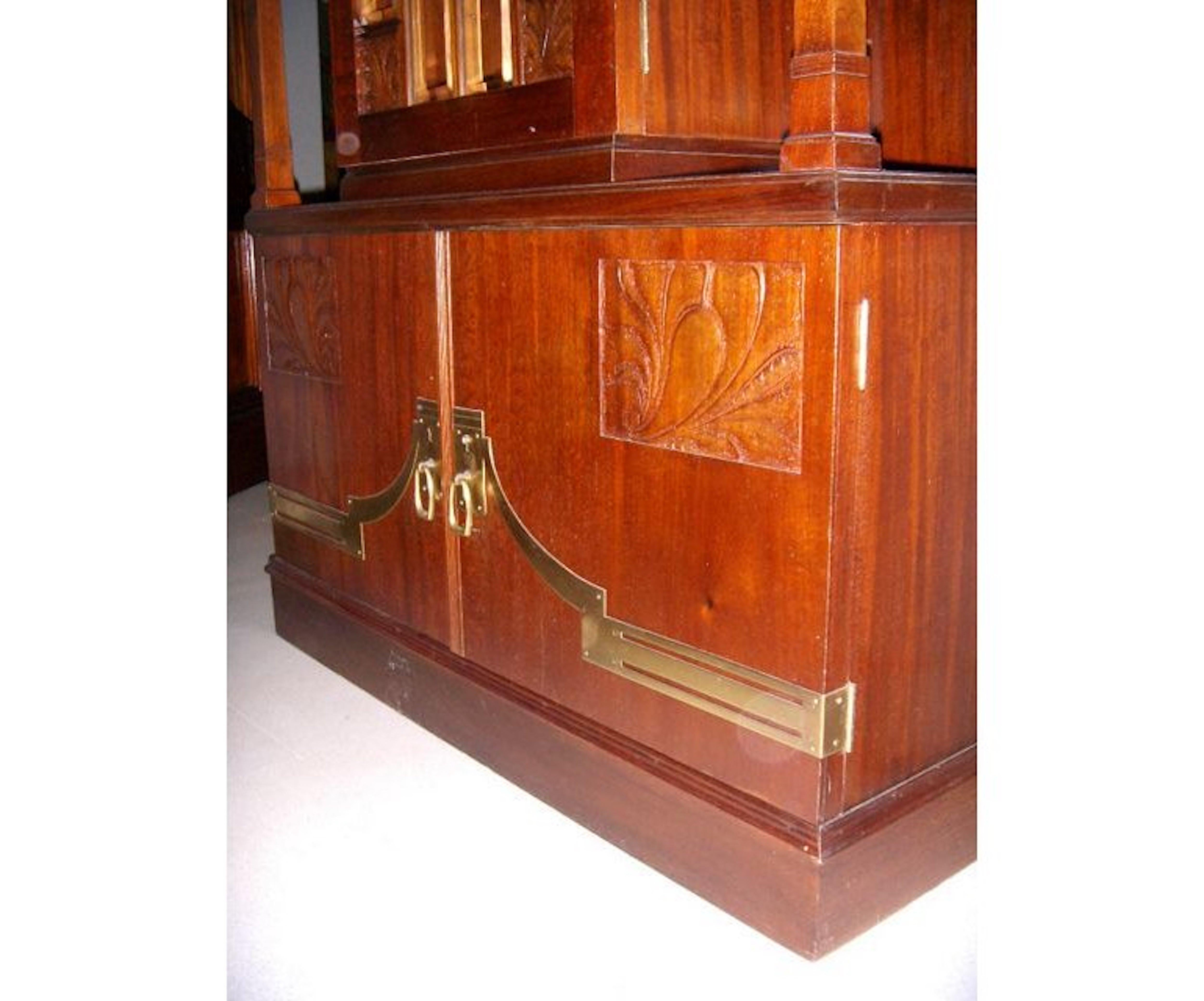 Secessionist Mahogany Display Cabinet with Carved Decoration Beveled Glass Doors For Sale 2