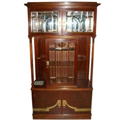 Used Secessionist Mahogany Display Cabinet with Carved Decoration Beveled Glass Doors