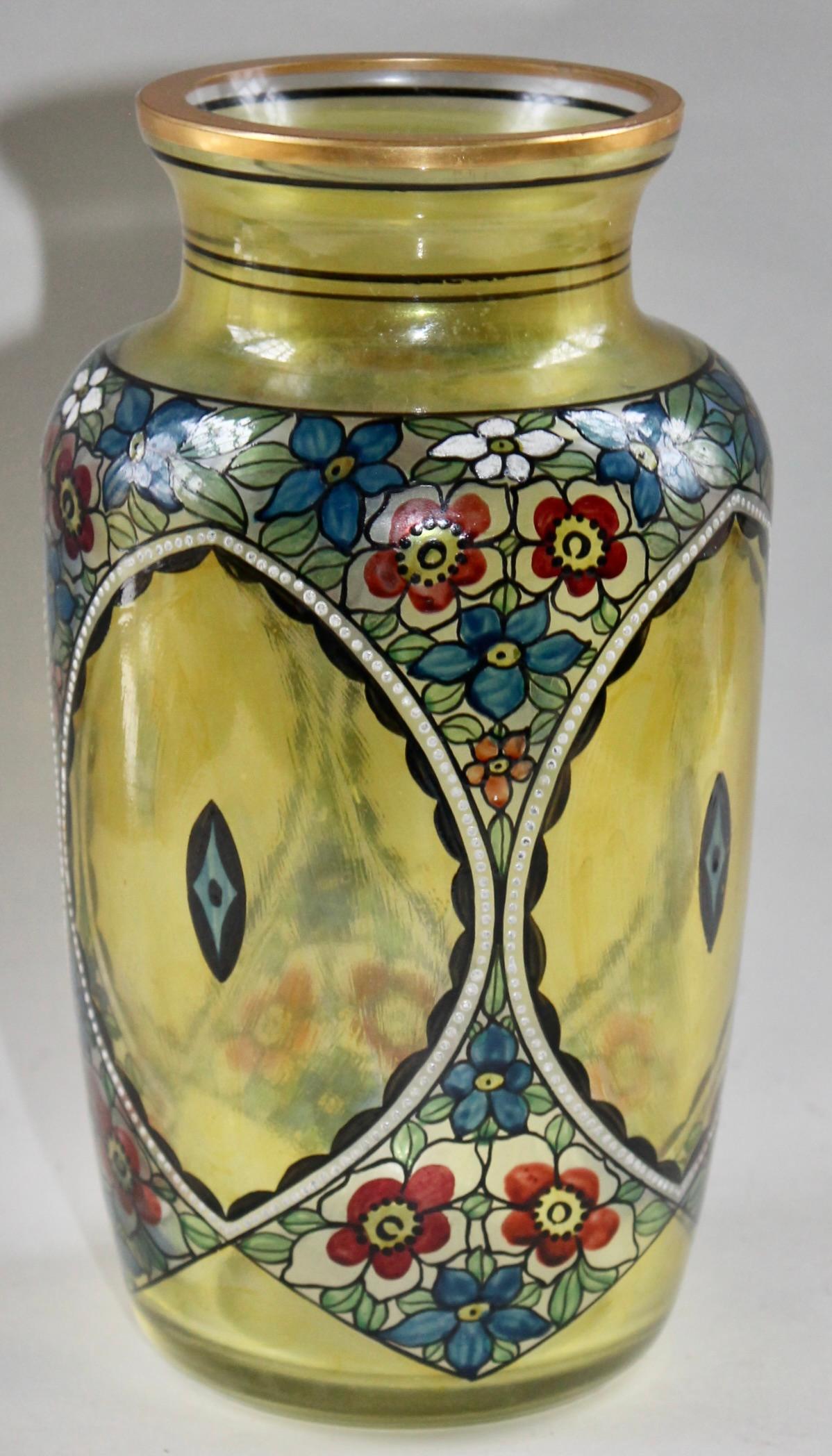 Secessione di Vienna Vaso secessionista in vetro dipinto Loetz Glass in vendita