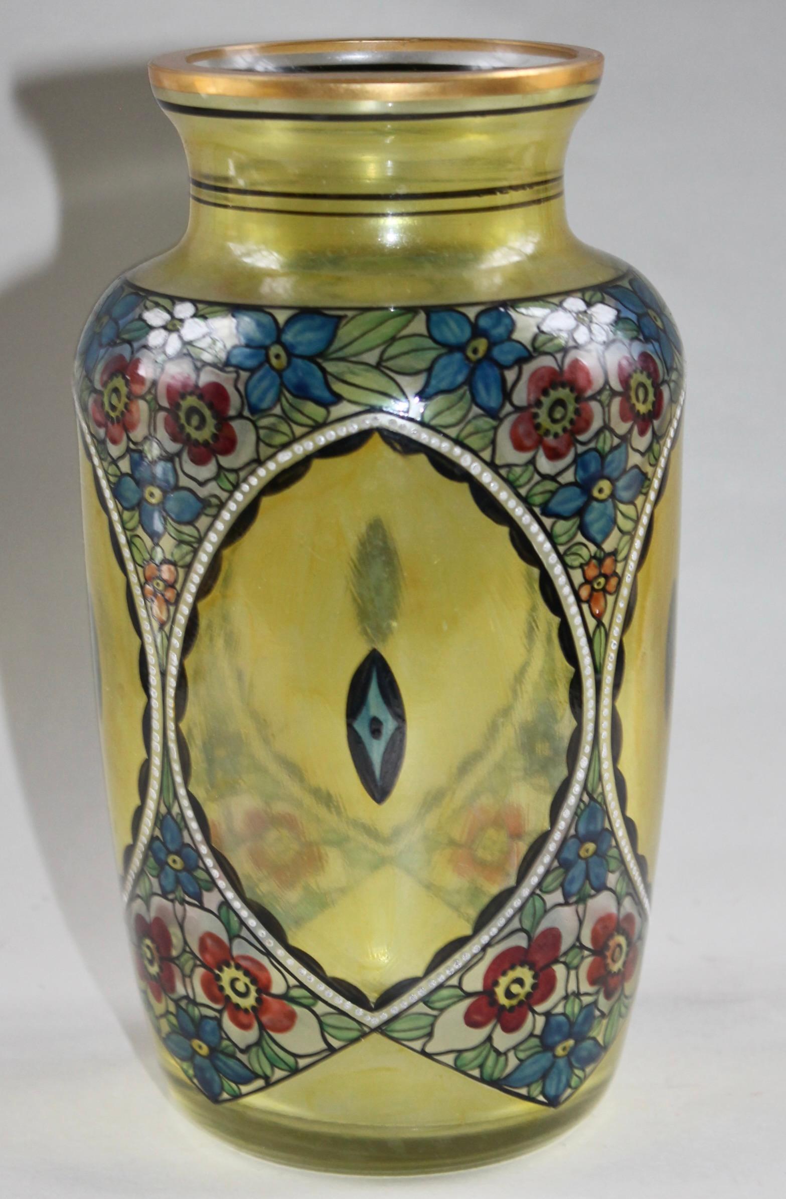 Austriaco Vaso secessionista in vetro dipinto Loetz Glass in vendita