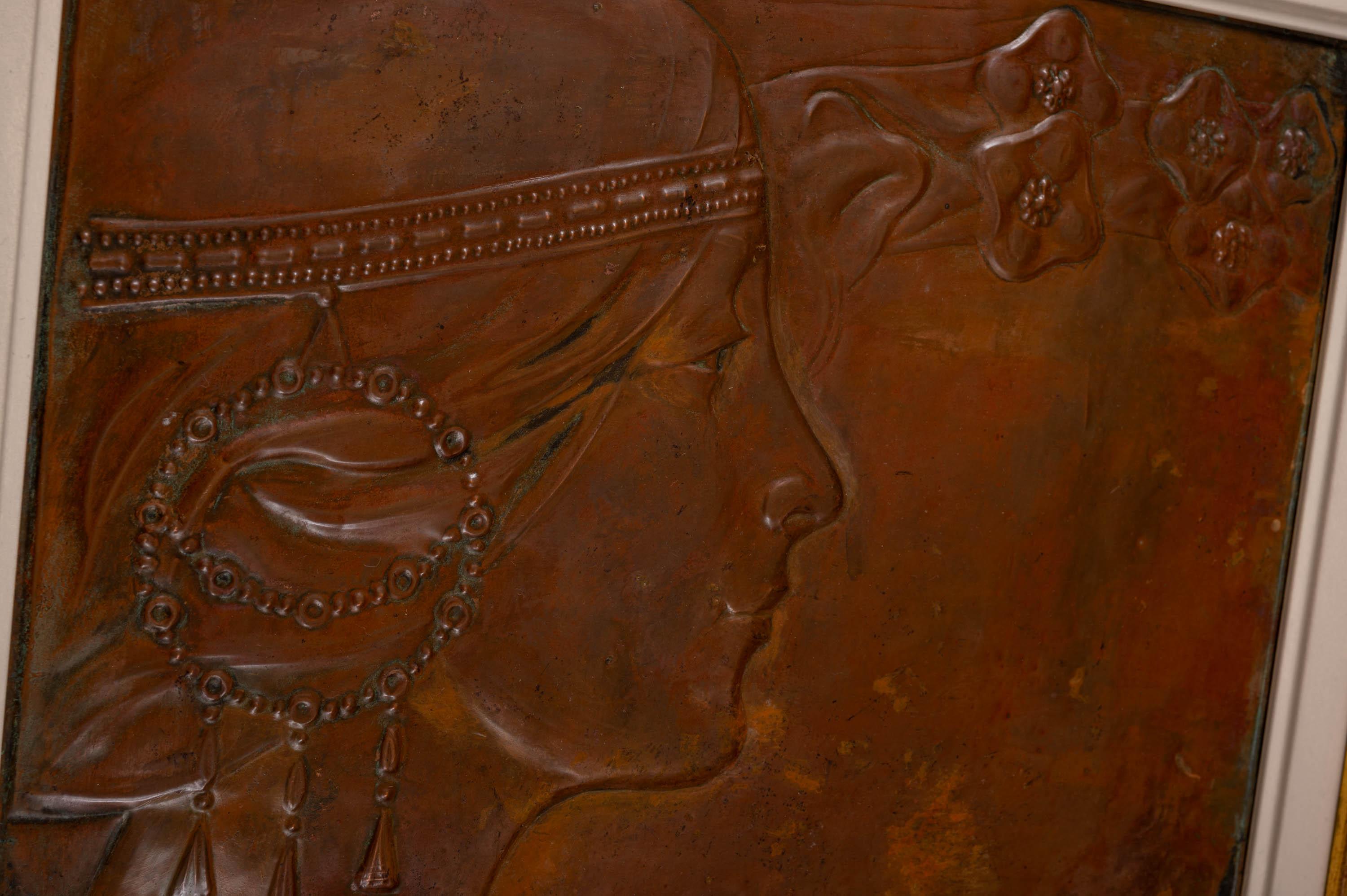 Par de paneles secesionistas Georg Klimt ca. 1900 Cobre patinado Art Nouveau Austríaco