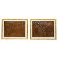 Secessionist Pair of panels Georg Klimt ca. 1900 Patinated Copper Art Nouveau