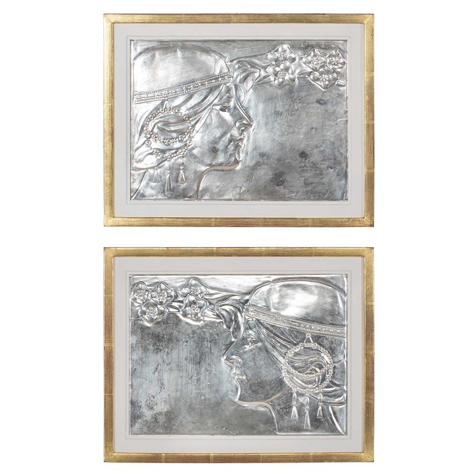 Paire de panneaux sécessionniste Georg Klimt vers 1900 Art Nouveau