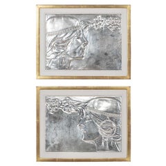 Secessionist Pair of panels Georg Klimt ca. 1900 Patinated Copper Art Nouveau
