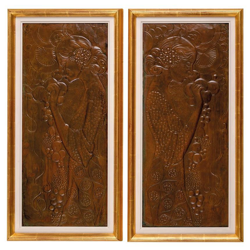 Secessionist Pair of panels "Demeter" Georg Klimt ca. 1900  Art Nouveau