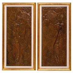 Paire de panneaux sécessionniste Démeter de Georg Klimt vers 1900  Art nouveau