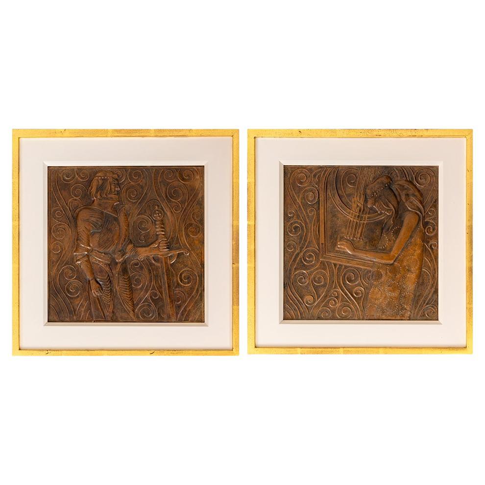 Paar sezessionistische Reliefs, Georg Klimt ca. 1900, Jugendstil, patiniertes Kupfer, patiniertes Kupfer im Angebot