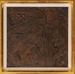 Secessionist Pair of Reliefs "Sappho" Georg Klimt ca. 1900 Patinated Copper