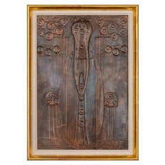 Panneau sécessionniste « La source » Georg Klimt vers 1900 Cuivre patiné Art Nouveau