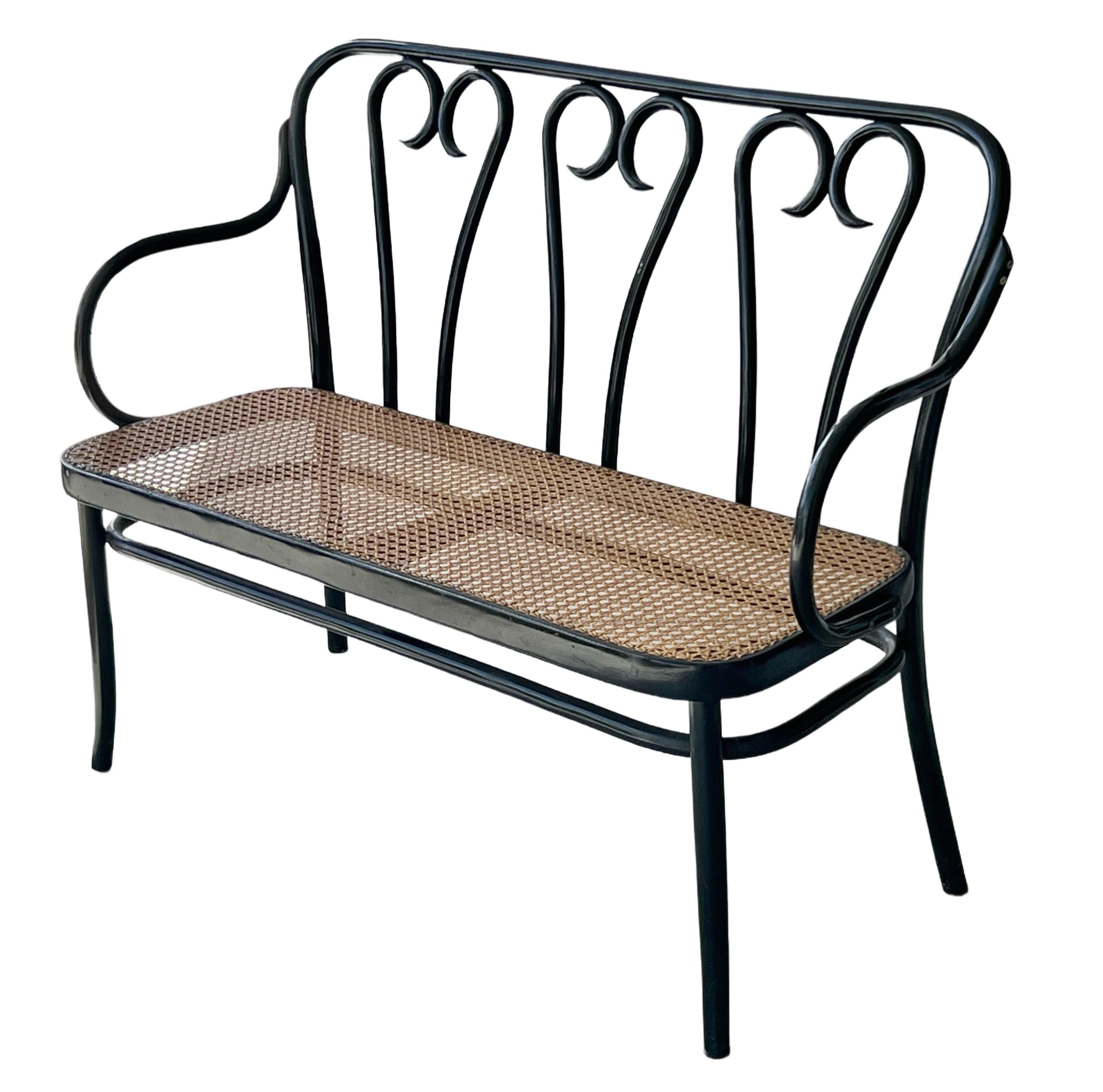 Secessionistisches Sofa aus Bugholz und Rohrgeflecht Mid Century von CMG Thonet (Polnisch) im Angebot