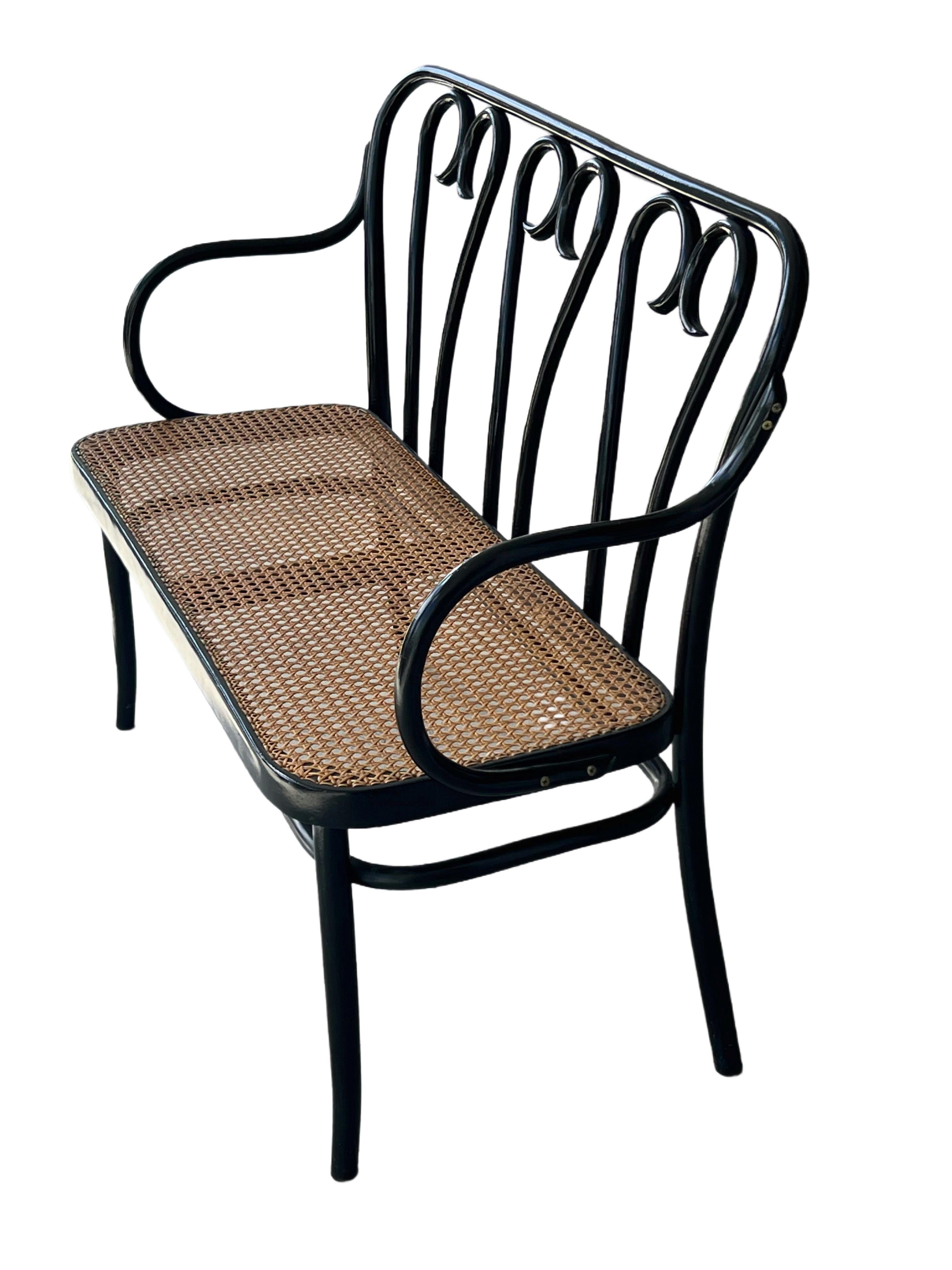 Secessionistisches Sofa aus Bugholz und Rohrgeflecht Mid Century von CMG Thonet (Mitte des 20. Jahrhunderts) im Angebot