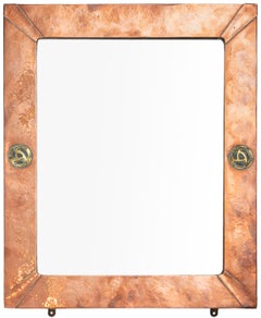 British Arts and Crafts Wall Mirror with Copper Frame and Brass Elements