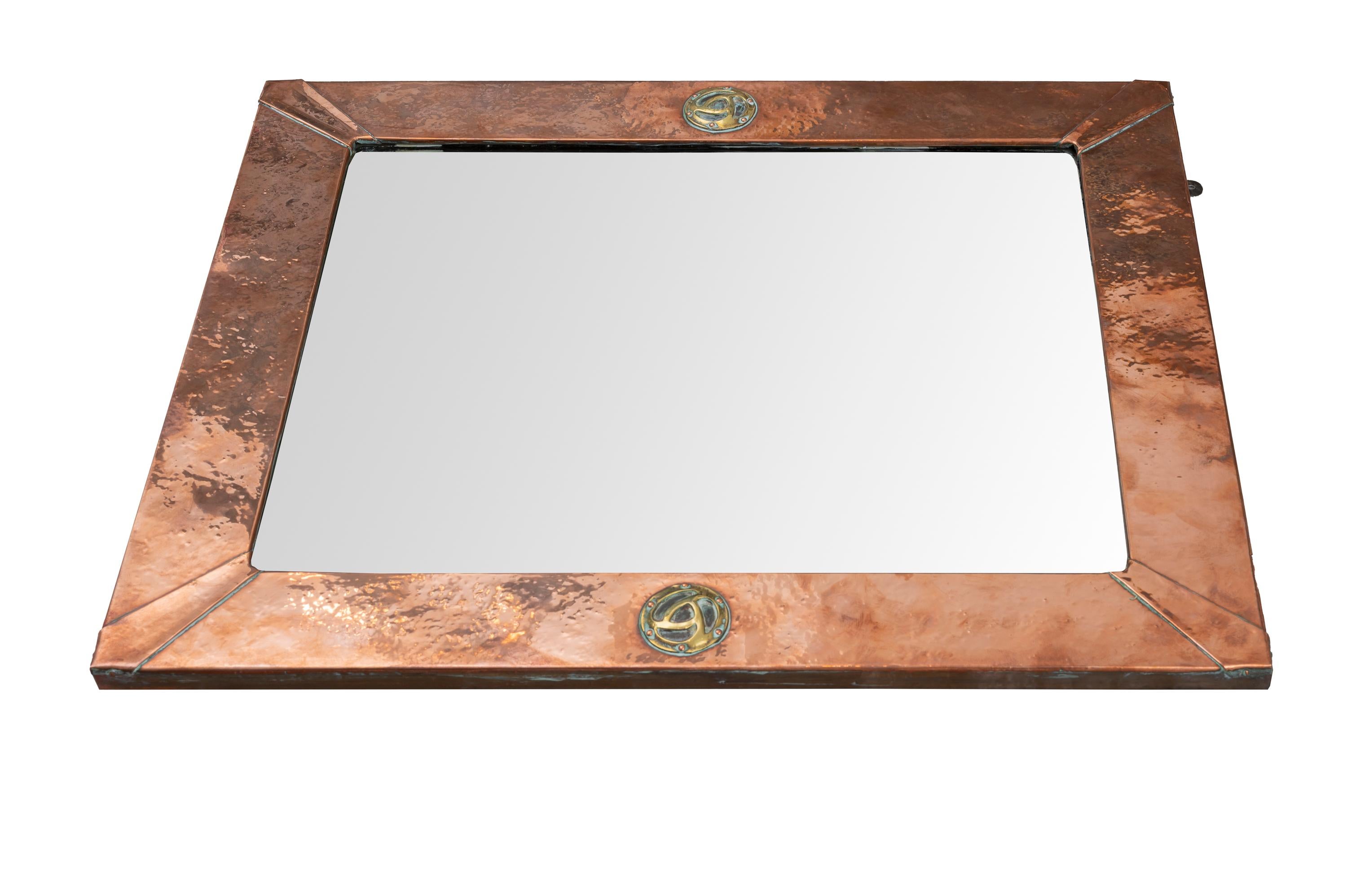 Hammered Secessionist Wall Mirror with Brass Elements Austrian Jugendstil Art Nouveau For Sale
