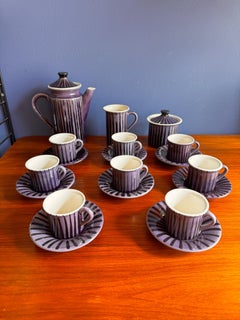Kühnes violett und schwarz gestreiftes Keramik-Kaffeeset von Secla, Portugal, 1970er Jahre