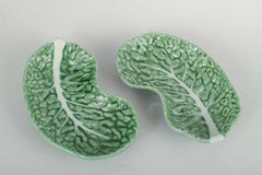 Secla, Portugal. Two cabbage leaf-shaped dishes in glazed faience. 1970s