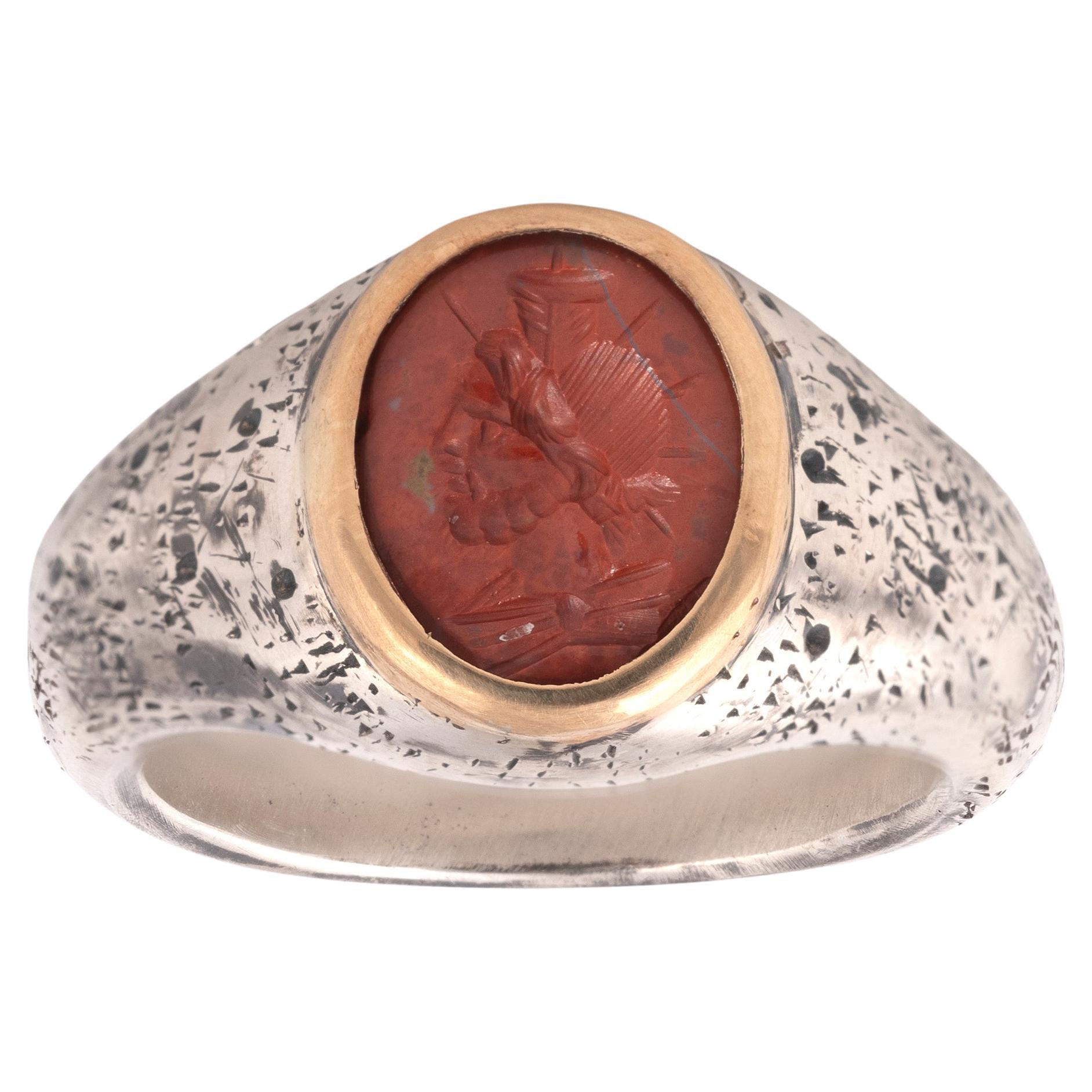 Second Century A D Ancient Roman Red Jasper Intaglio Of Serapis Men's Ring