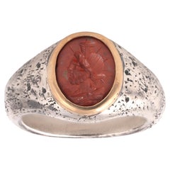 Second Century A D Ancient Roman Red Jasper Intaglio Of Serapis Men's Ring (bague pour homme)