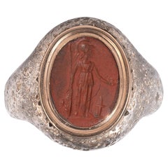 Bague pour homme du deuxième siècle ADS de l'Antiquité romaine, intaille de Minerva en jaspe rouge