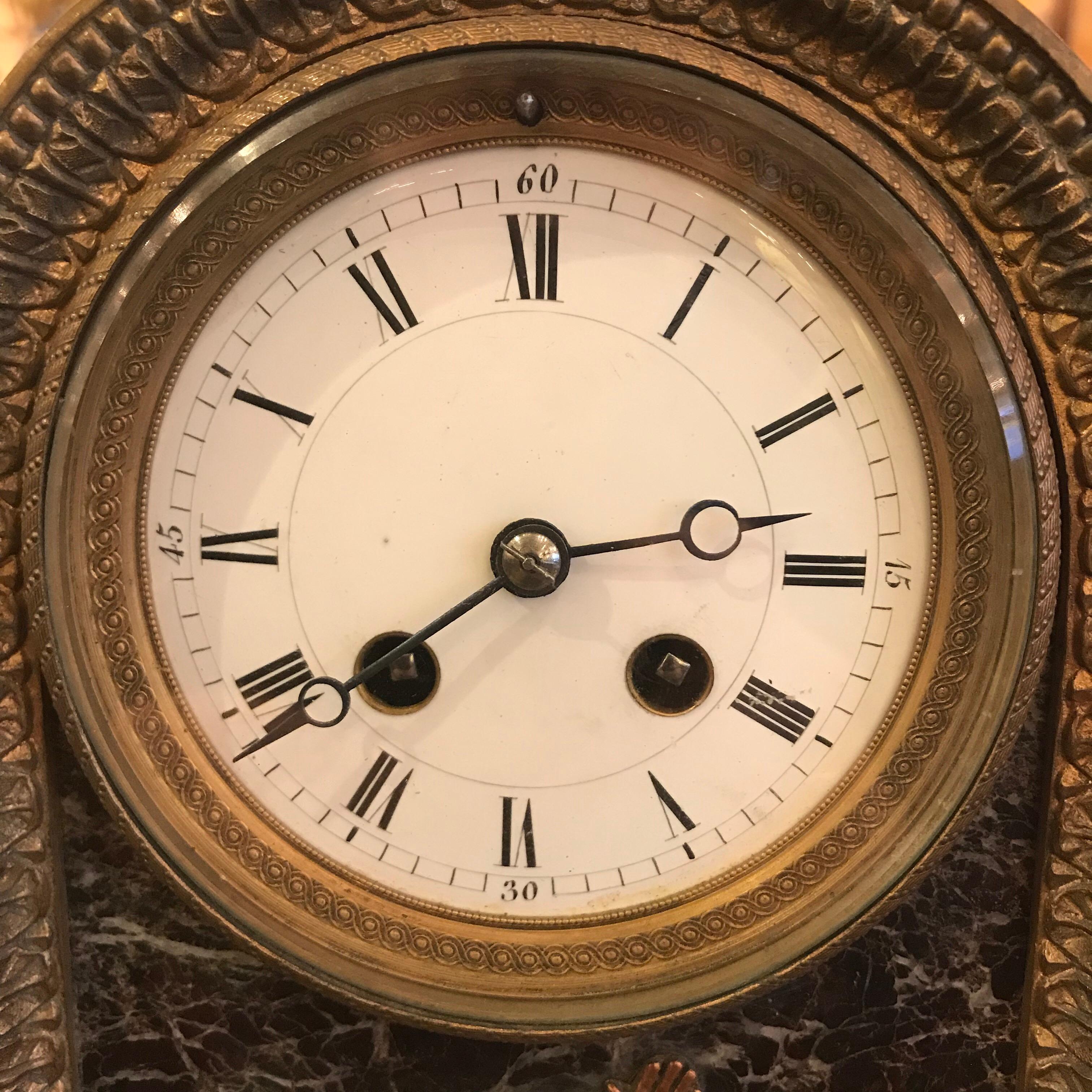 Empire Revival Second Empire Bronze and Marble Mantel Clock For Sale