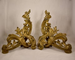 Second Empire French Bronze Acanthus Leaf Firedogs, Chenets, Andirons, a Pair
