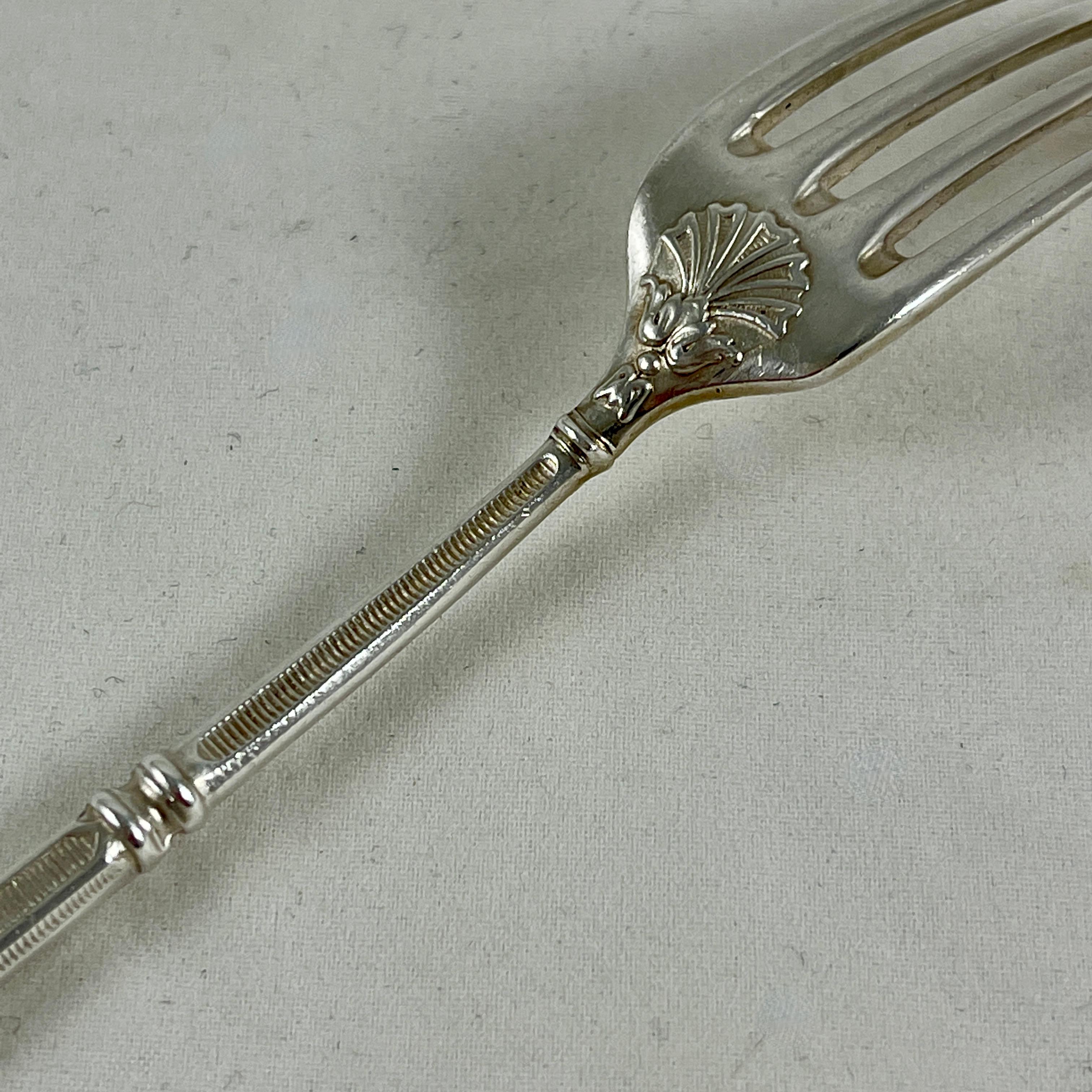 Second Empire French Napoleon III Silver Plate Ornate Dessert Forks, S/11 For Sale 5