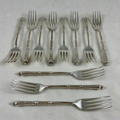 Second Empire French Napoleon III Silver Plate Ornate Dessert Forks, S/11