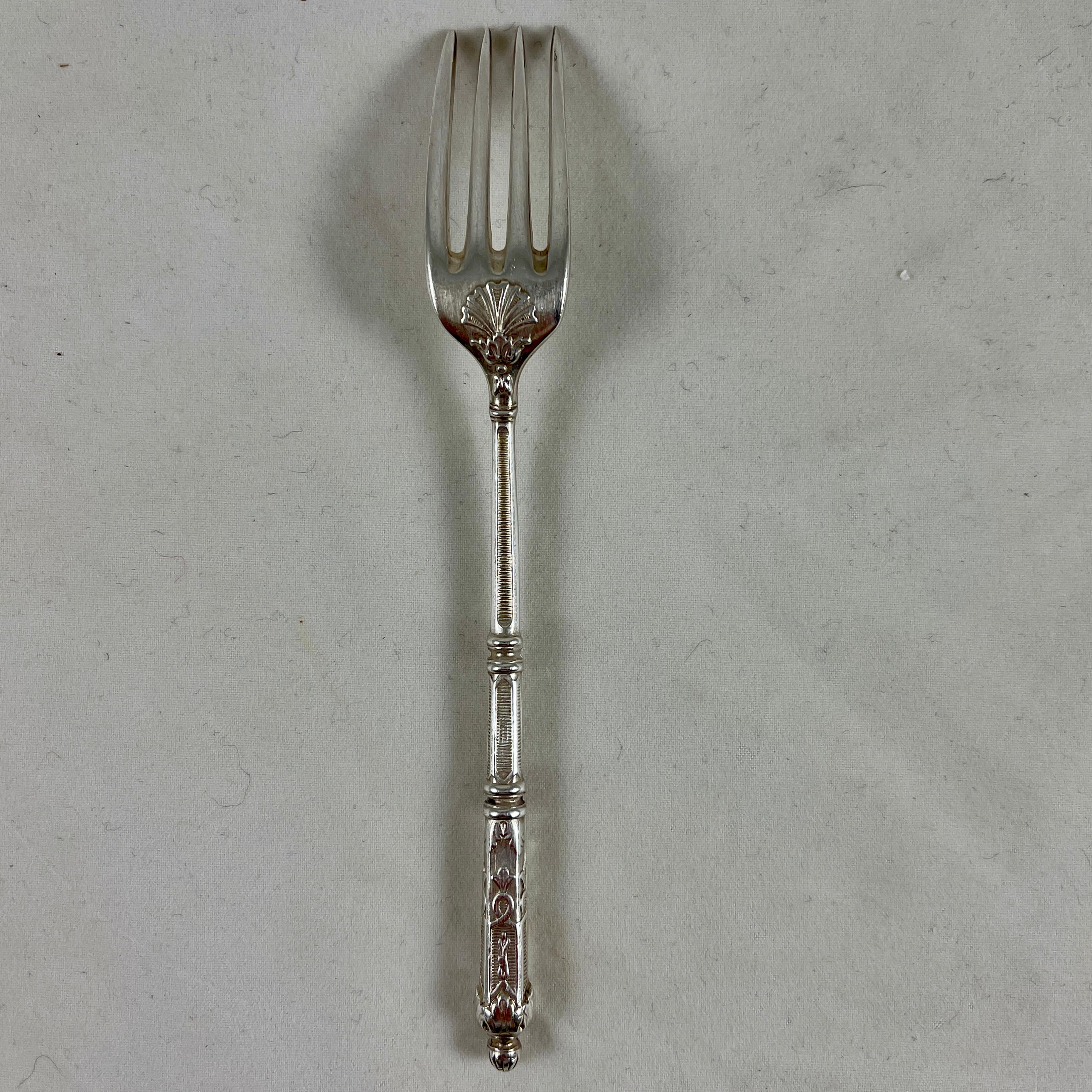19th Century Second Empire French Napoleon III Silver Plate Ornate Dessert Forks, S/11 For Sale