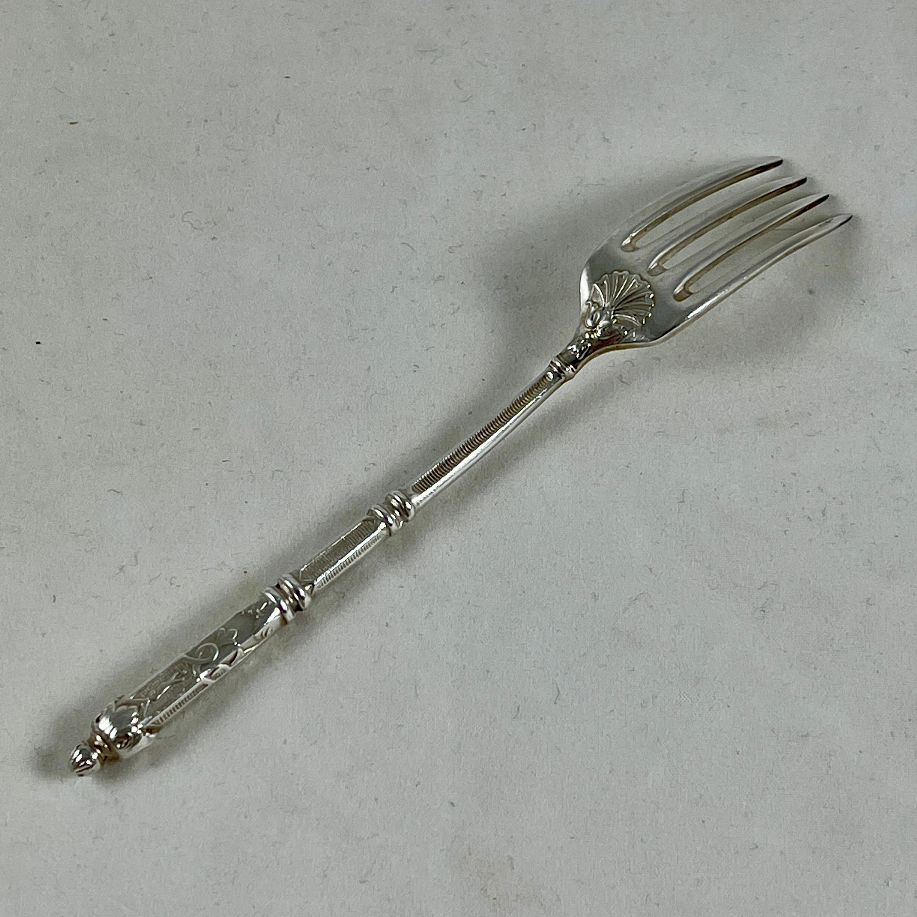 Second Empire French Napoleon III Silver Plate Ornate Dessert Forks, S/11 For Sale 4