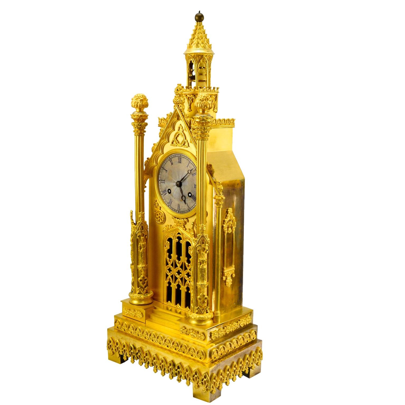 Second Empire Gothic Cathedral Clock and Garniture For Sale 2