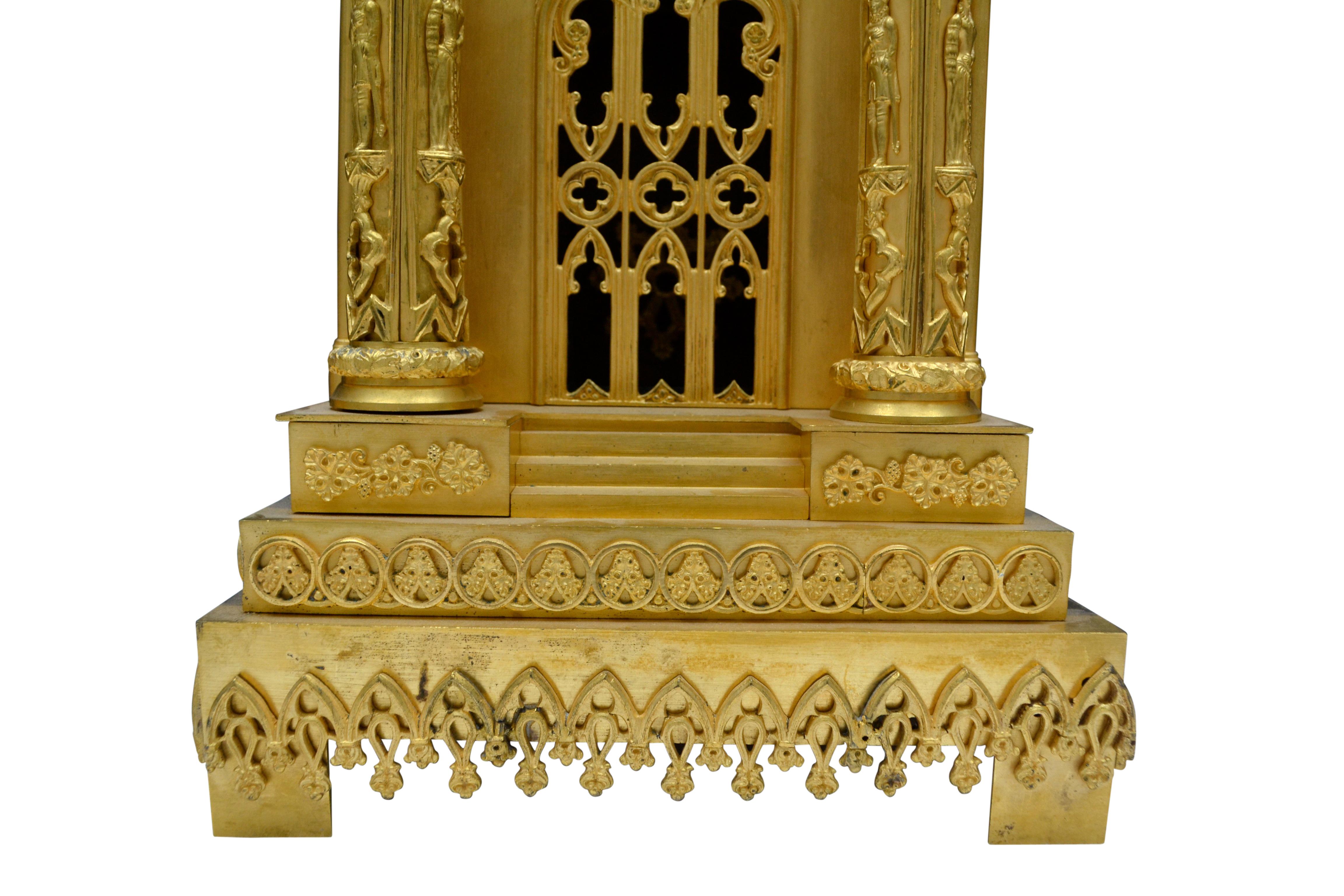 Gilt Second Empire Gothic Cathedral Clock and Garniture For Sale