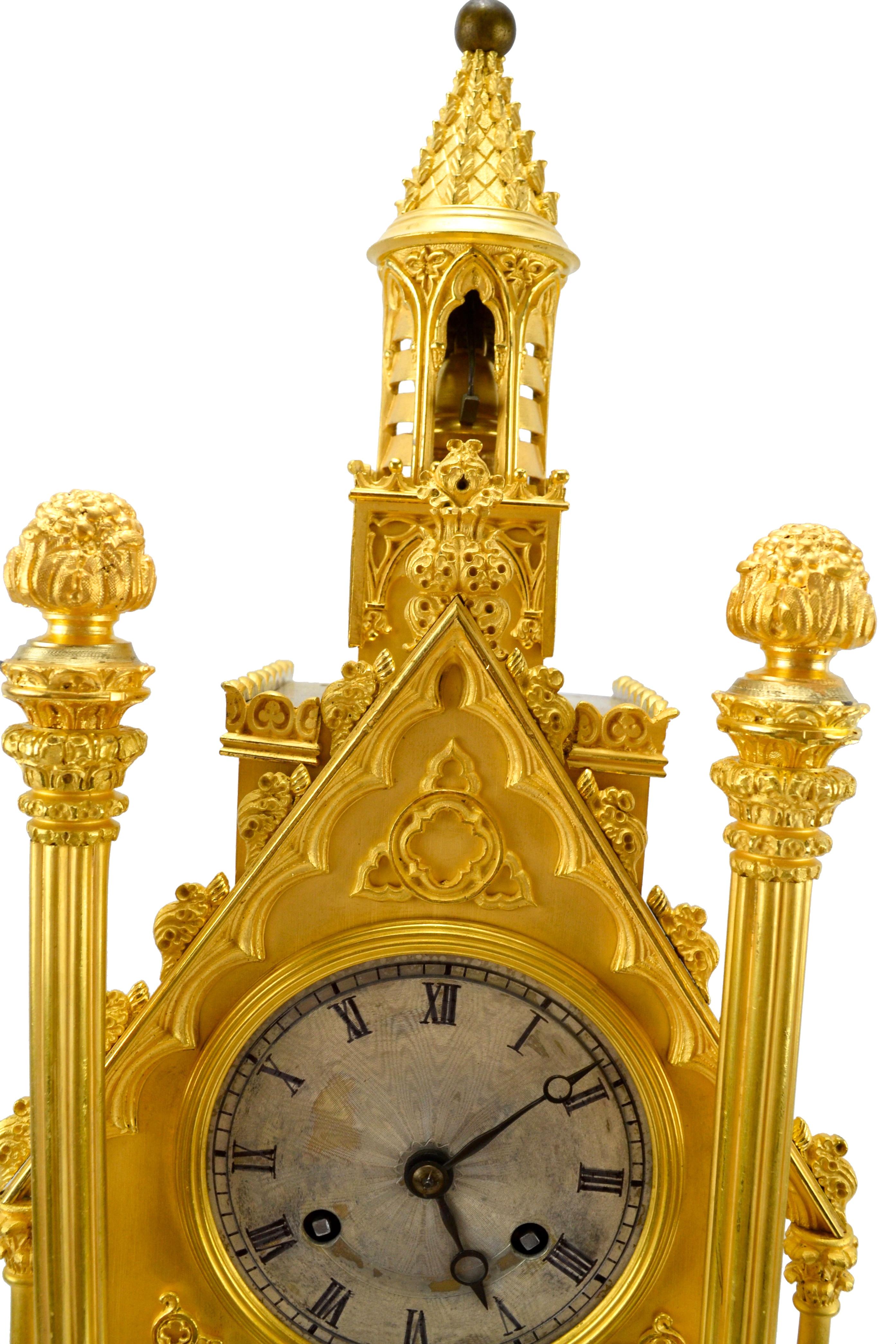 Second Empire Gothic Cathedral Clock and Garniture In Good Condition For Sale In Vancouver, British Columbia