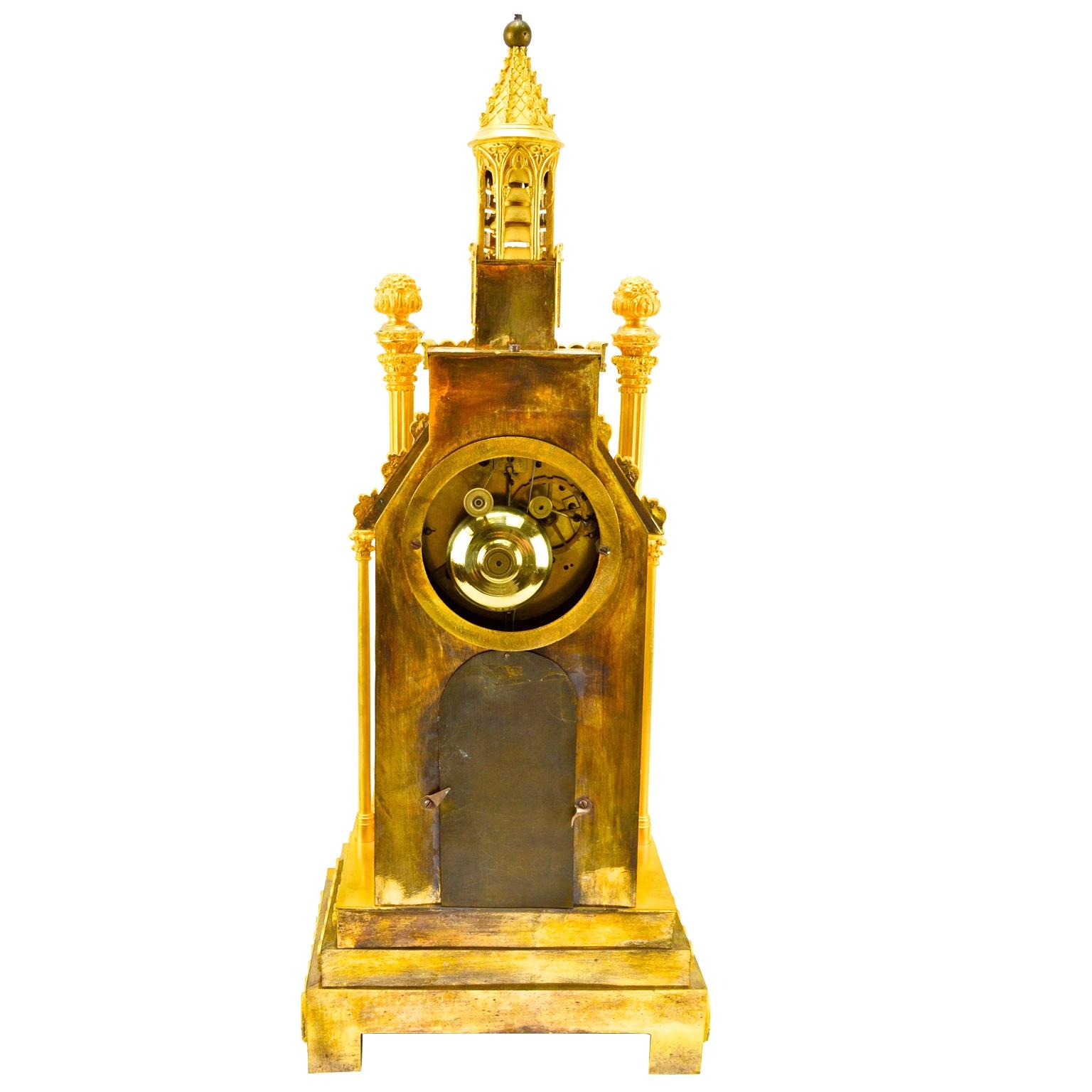 Bronze Second Empire Gothic Cathedral Clock and Garniture For Sale